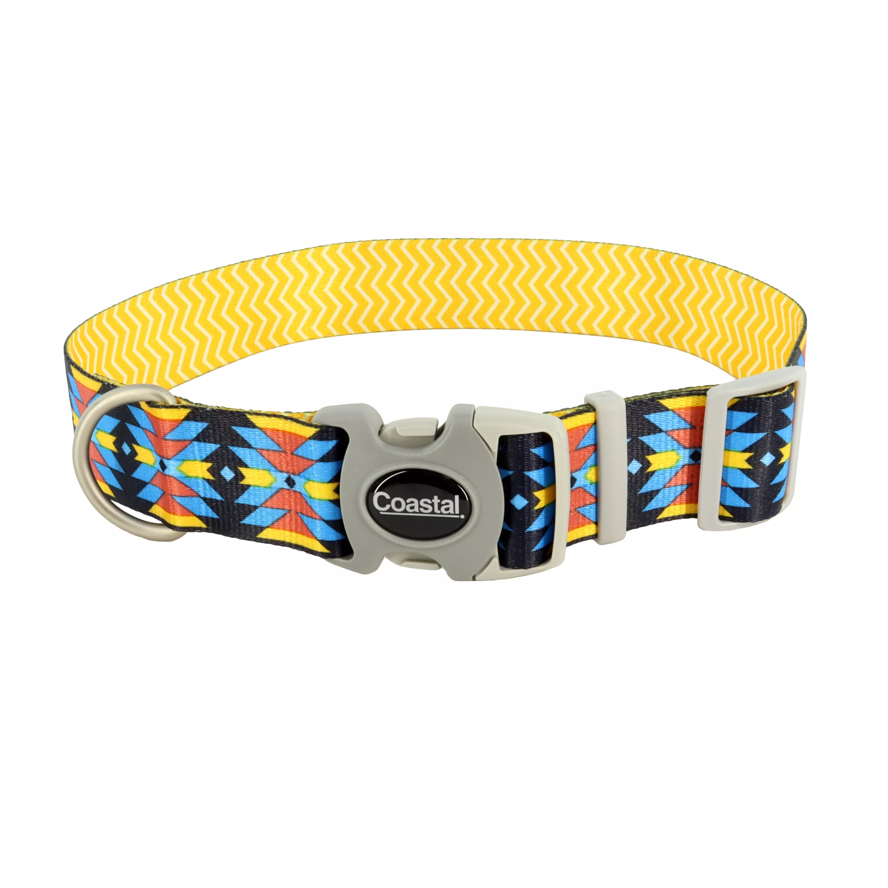 Coastal Sublime 1in Wide 12-18in Adjustable Dog Collar Aztec Yellow Chevrons - Image 1