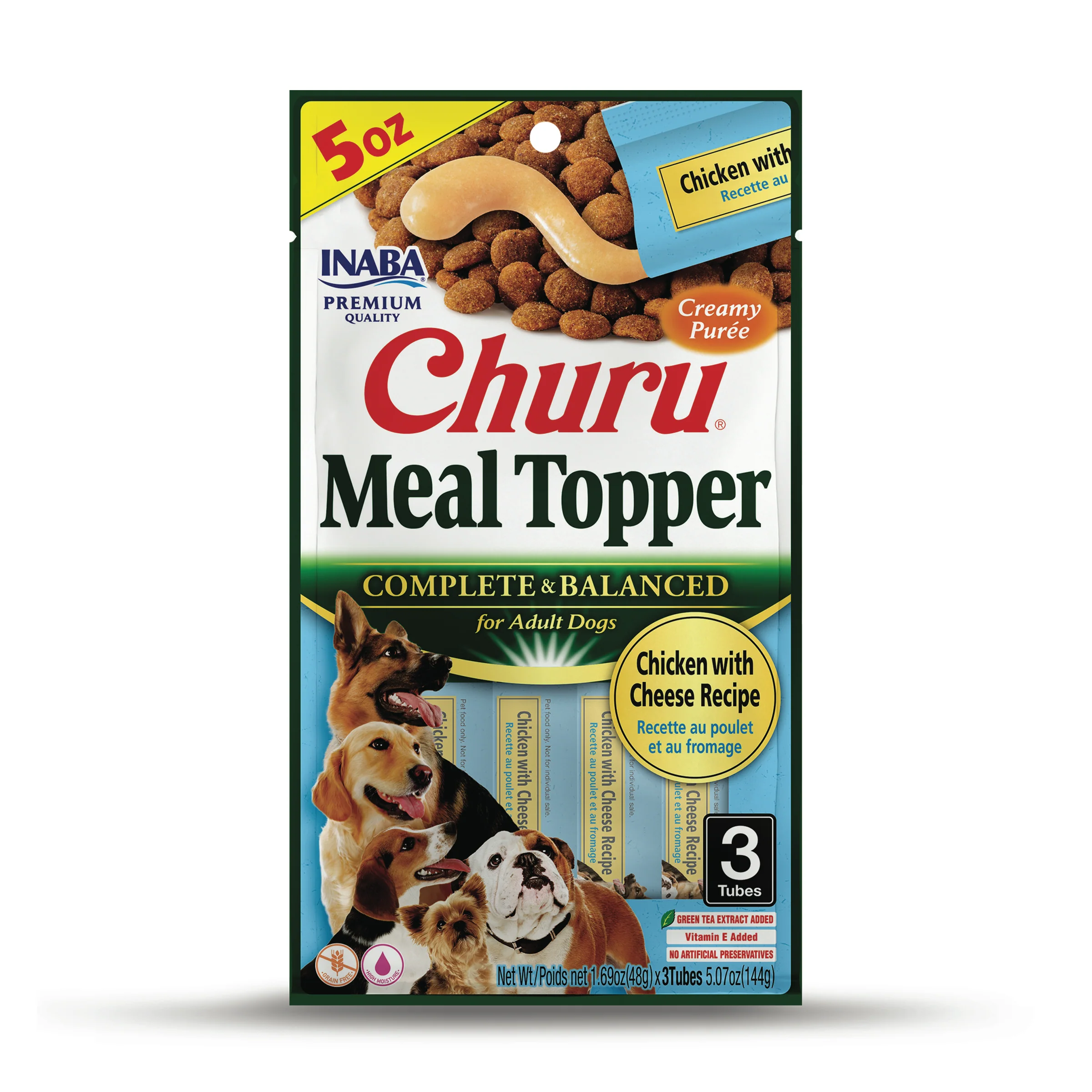 INABA Churu Purée Dog Food Toppers, 1.69 Ounce Tube, 3 Tubes, Chicken with Cheese Recipe - Image 1