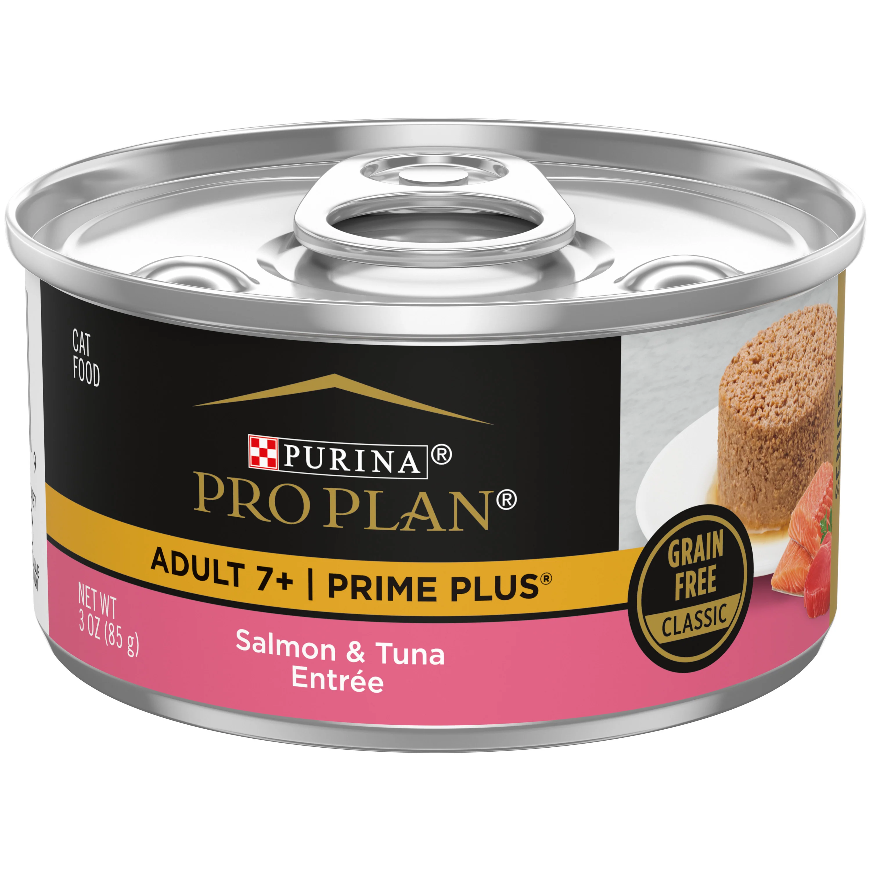 Purina Pro Plan Senior Wet Cat Food Pate, Prime Plus SENIOR 7+ Salmon & Tuna Entrée 3oz can - Image 1