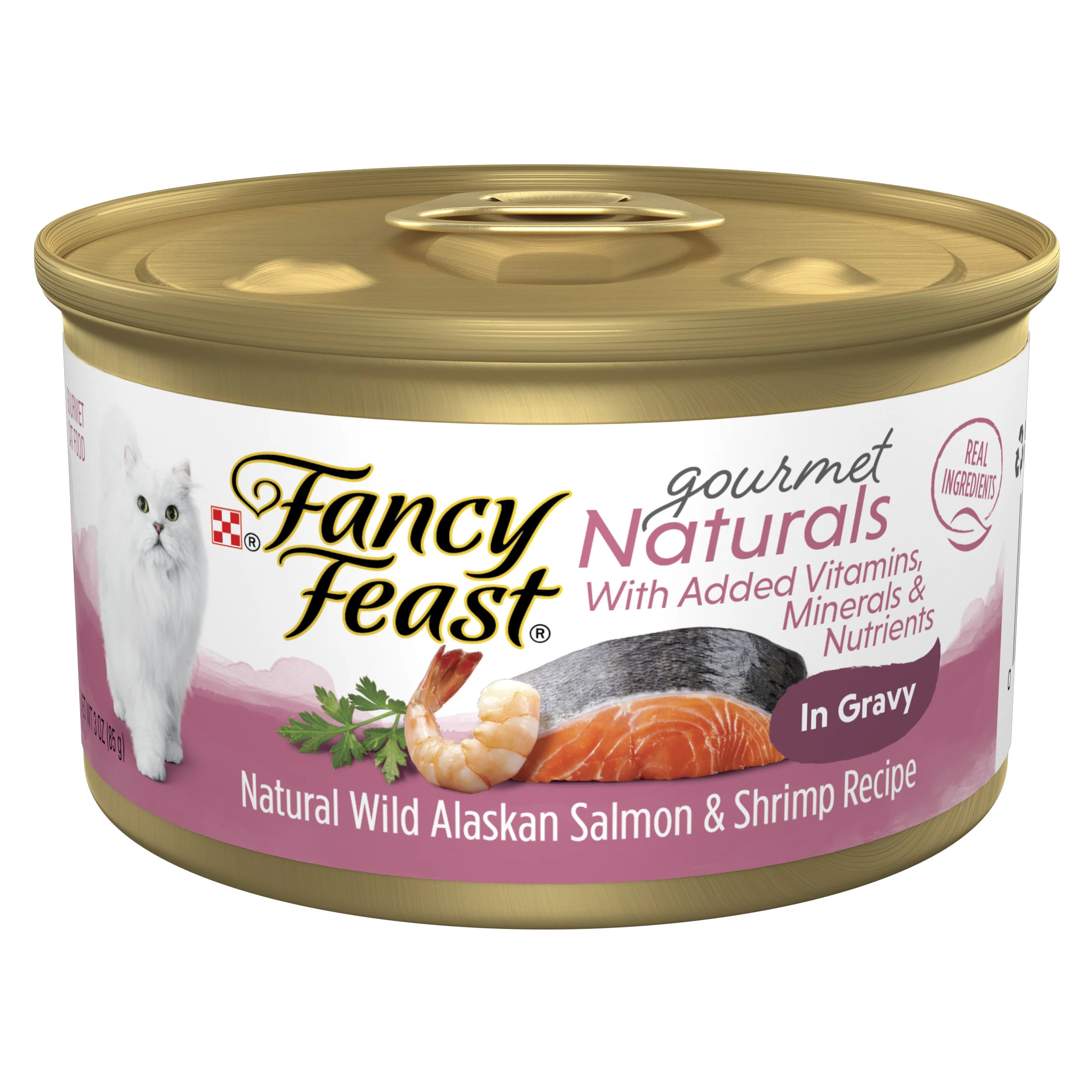 Purina Fancy Feast Wet Cat Food Gourmet Naturals Wild Alaskan Salmon and Shrimp Recipe in Gravy 3oz - Image 1
