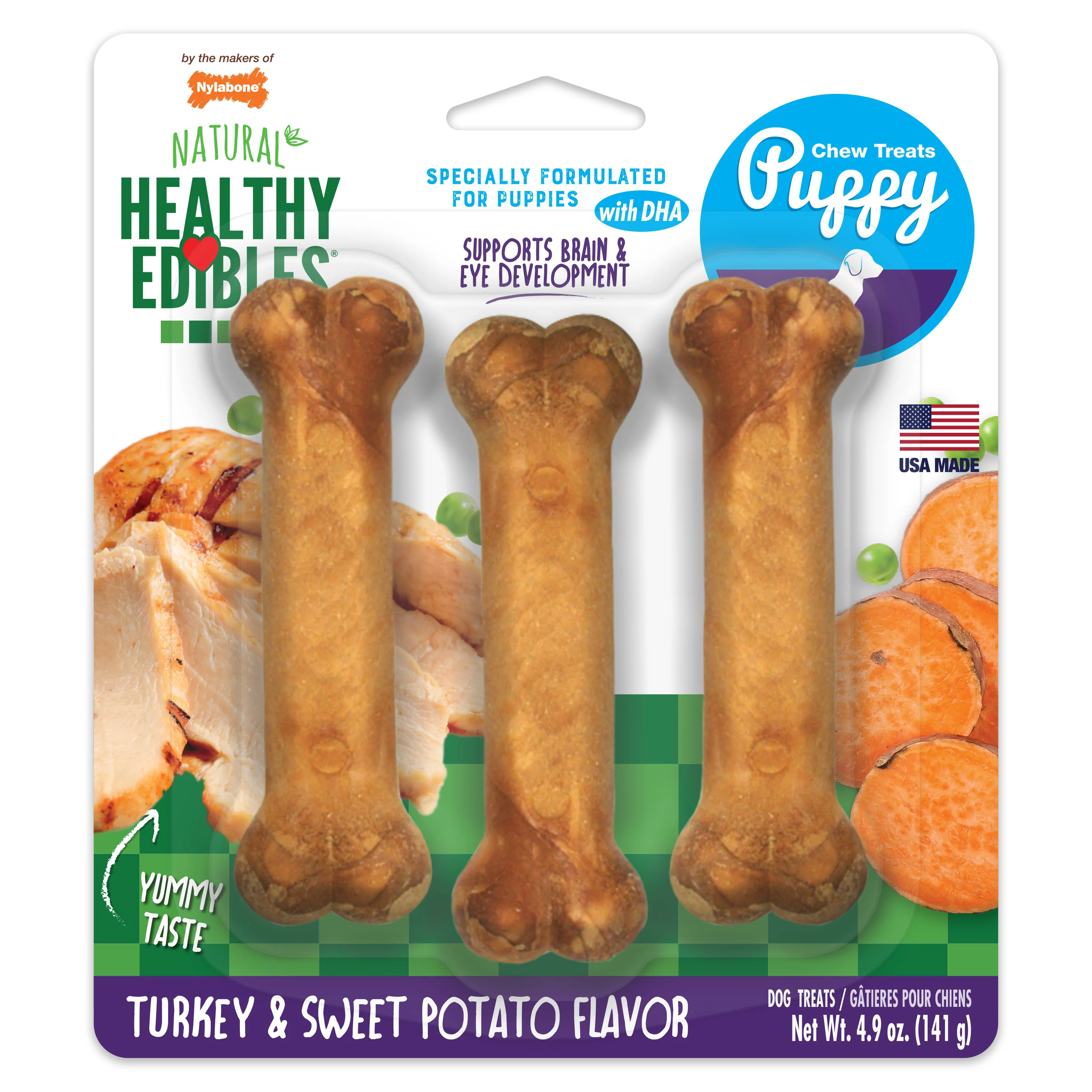Nylabone Healthy Edibles Puppy Turkey & Sweet Potato Dog Chew Treats Small/Regular - Image 1