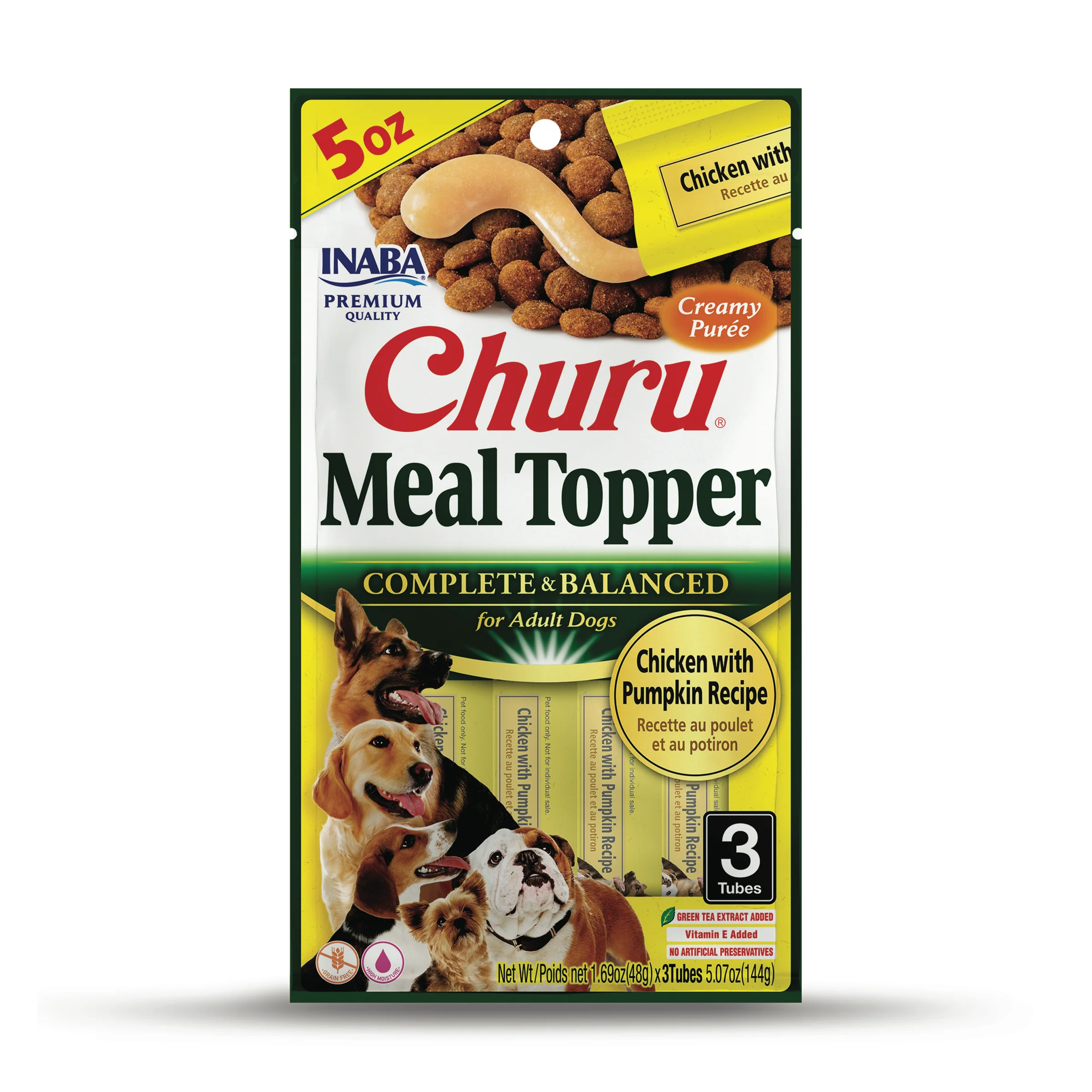 INABA Churu Purée Dog Food Toppers, 1.69 Ounce Tube, 3 Tubes, Chicken with Pumpkin - Image 1