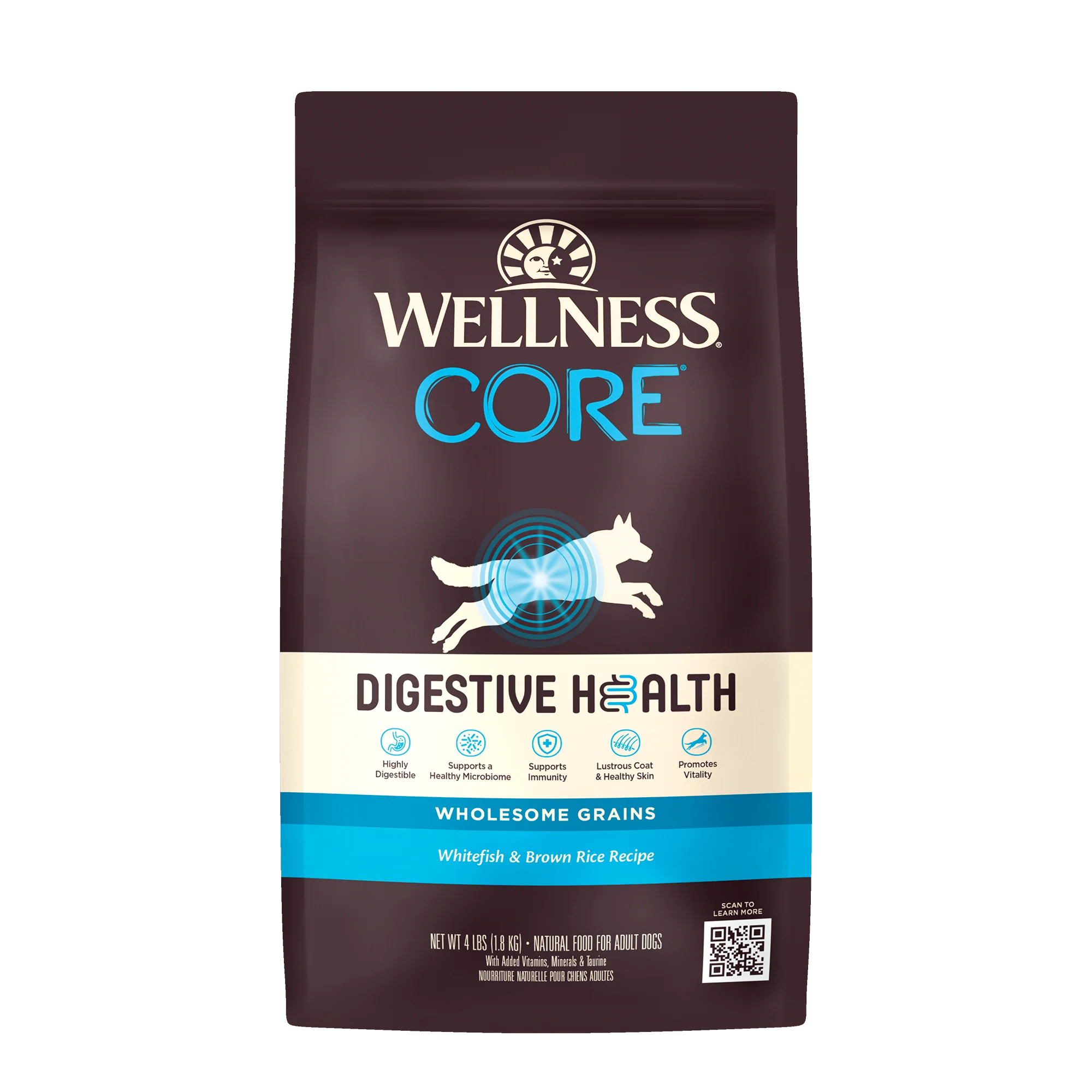 Wellness CORE Digestive Health Whitefish & Brown Rice Dry Dog Food 4lb Bag - Image 1