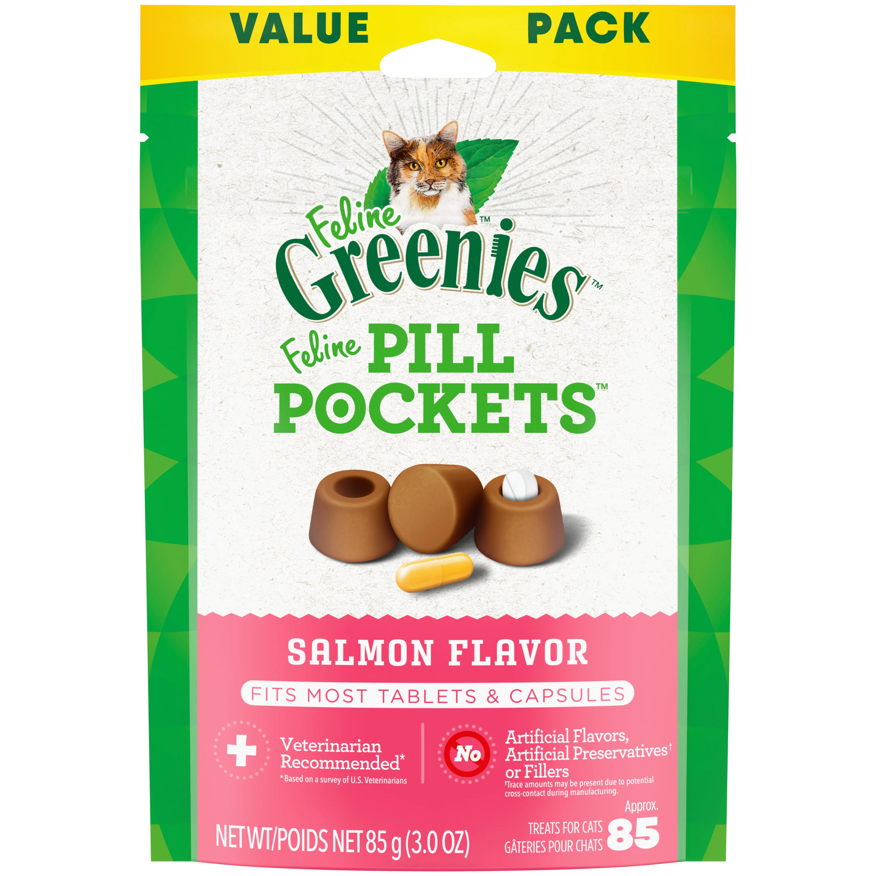 Filine Greenies Pill Pockets for Cats Natural Soft Cat Treats, Salmon Flavor, 3oz - Image 1