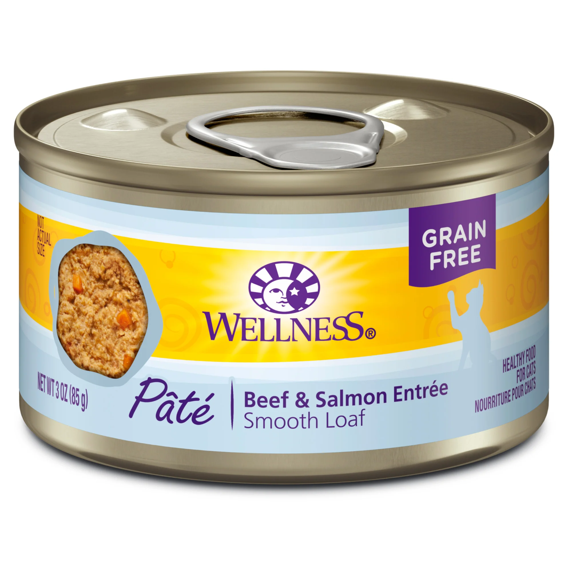 Wellness Complete Health Natural Grain Free Wet Canned Cat Food Beef & Salmon Pate 3oz Can - Image 1