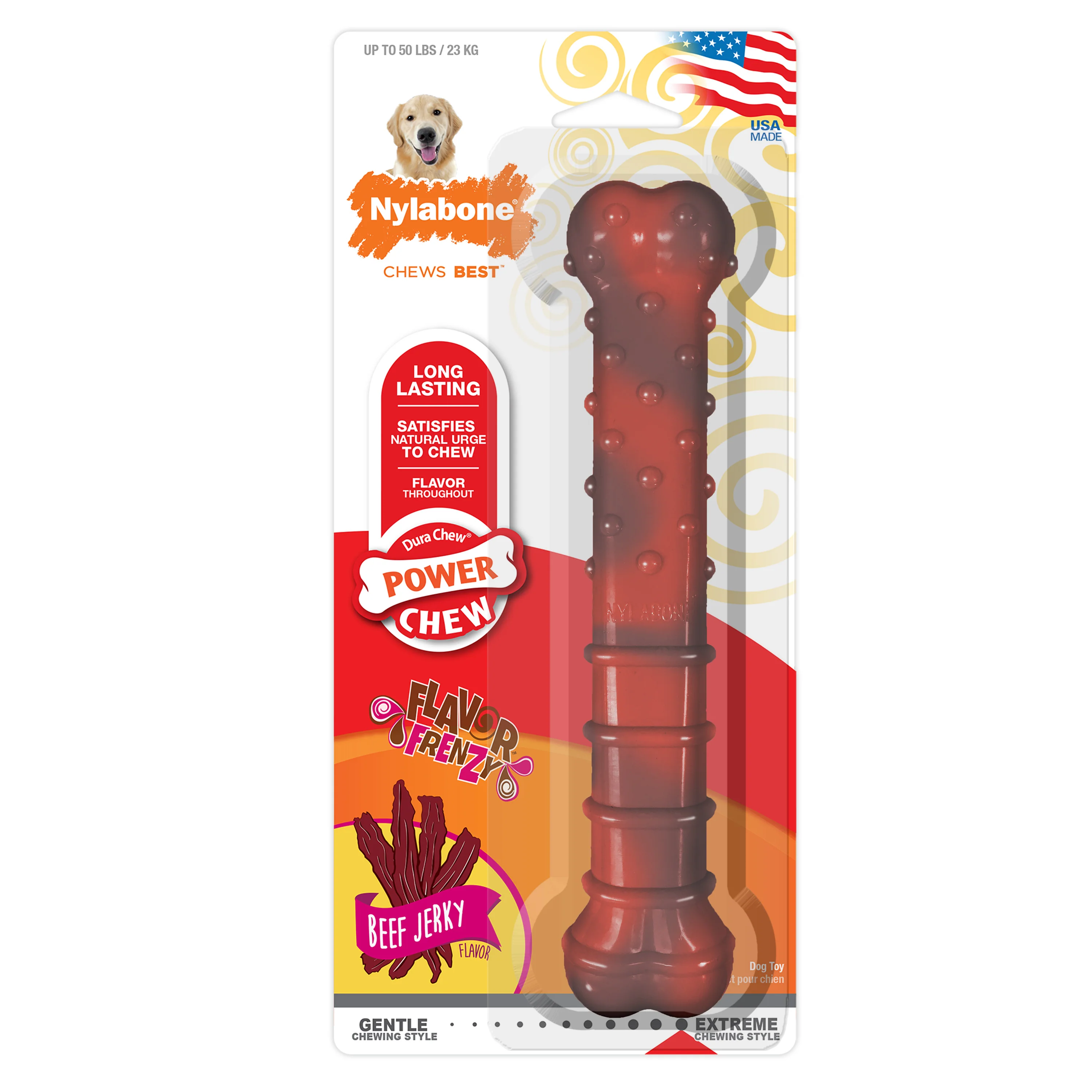 Nylabone Flavor Frenzy Power Chew Durable Dog Chew Toy Beef Jerky Large/Giant - Image 1