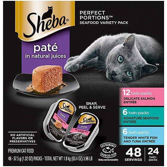 Sheba Perfect Portions Seafood & Salmon & Whitefish & Tuna Adult Wet Cat Food Pate 24ct Variety Pack 2.6 oz - Image 1