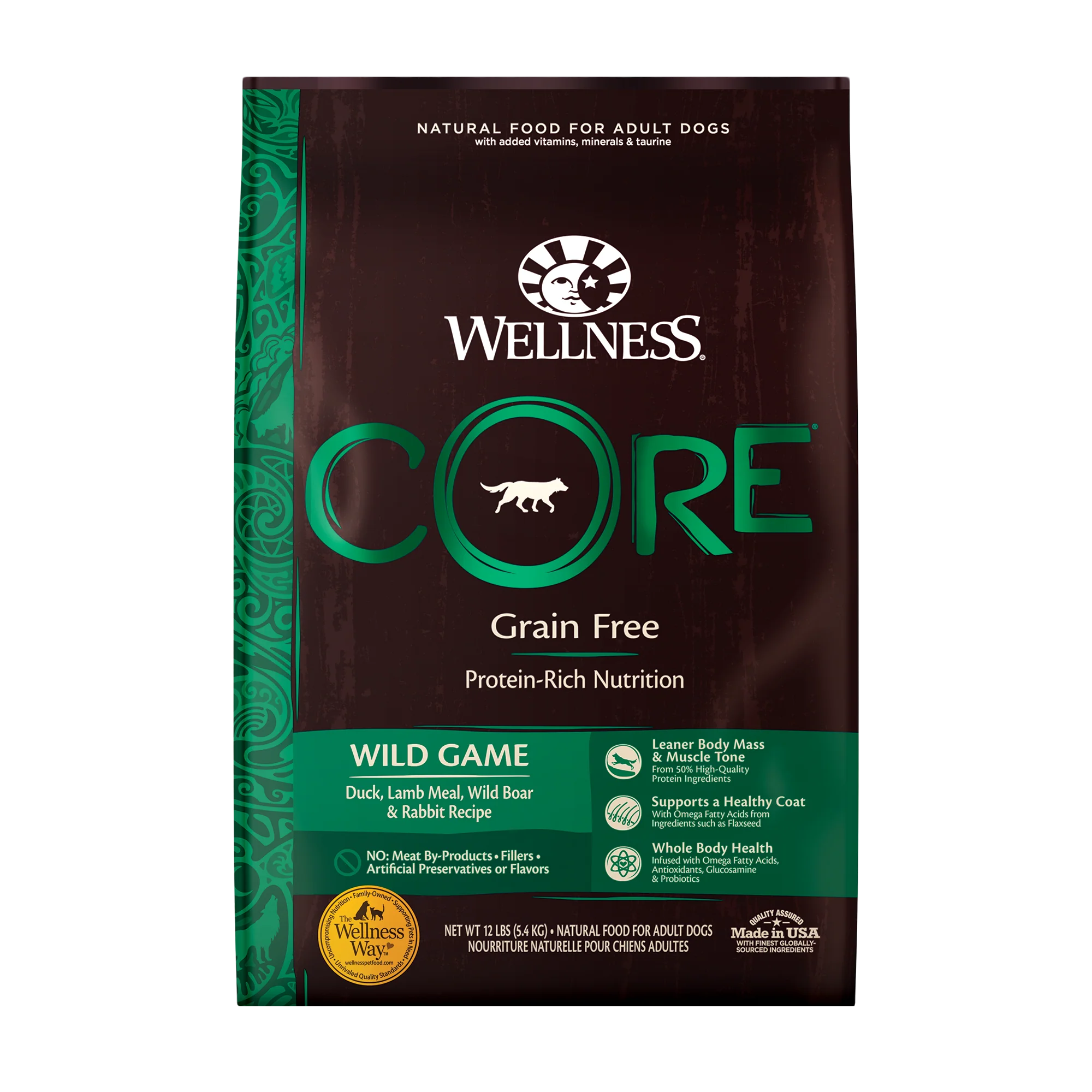 Wellness CORE Natural Grain Free Dry Dog Food Wild Game Duck Lamb Meal Wild Boar & Rabbit 12lb Bag - Image 1