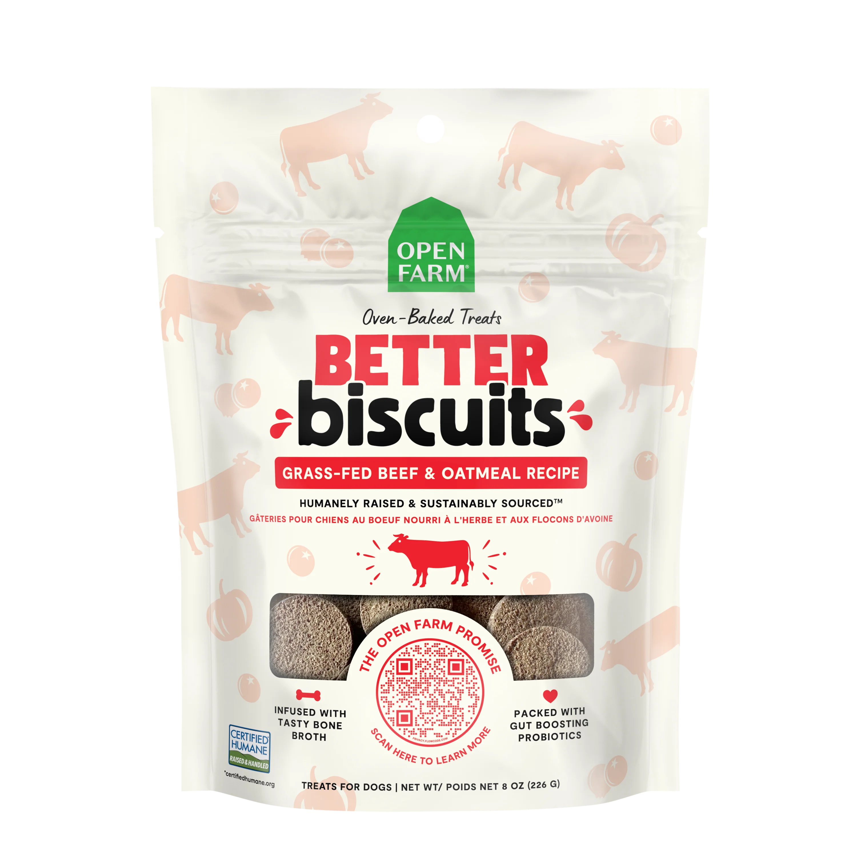 Open Farm Better Biscuits Grass-Fed Beef Recipe Treats 8oz Bag