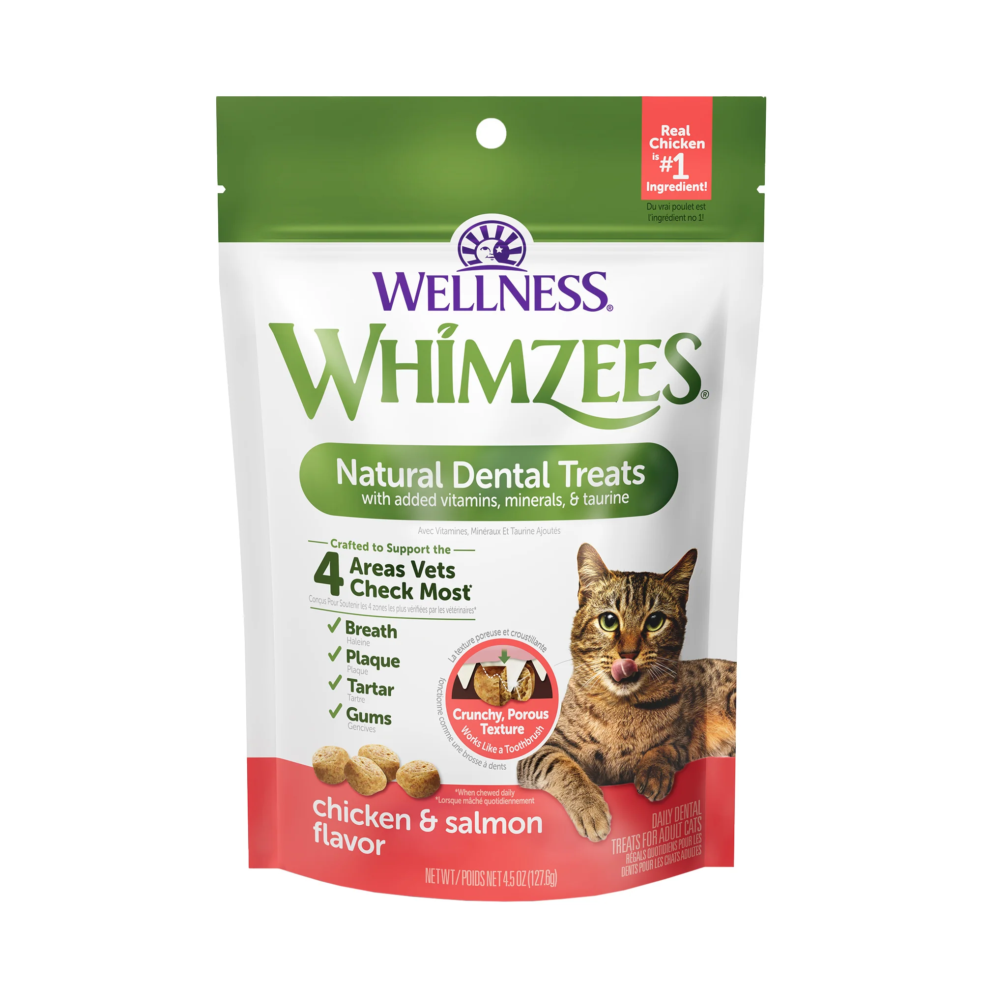 Wellness WHIMZEES Natural Cat Dental Treats, Chicken & Salmon Flavor, 4.5 Oz - Image 1