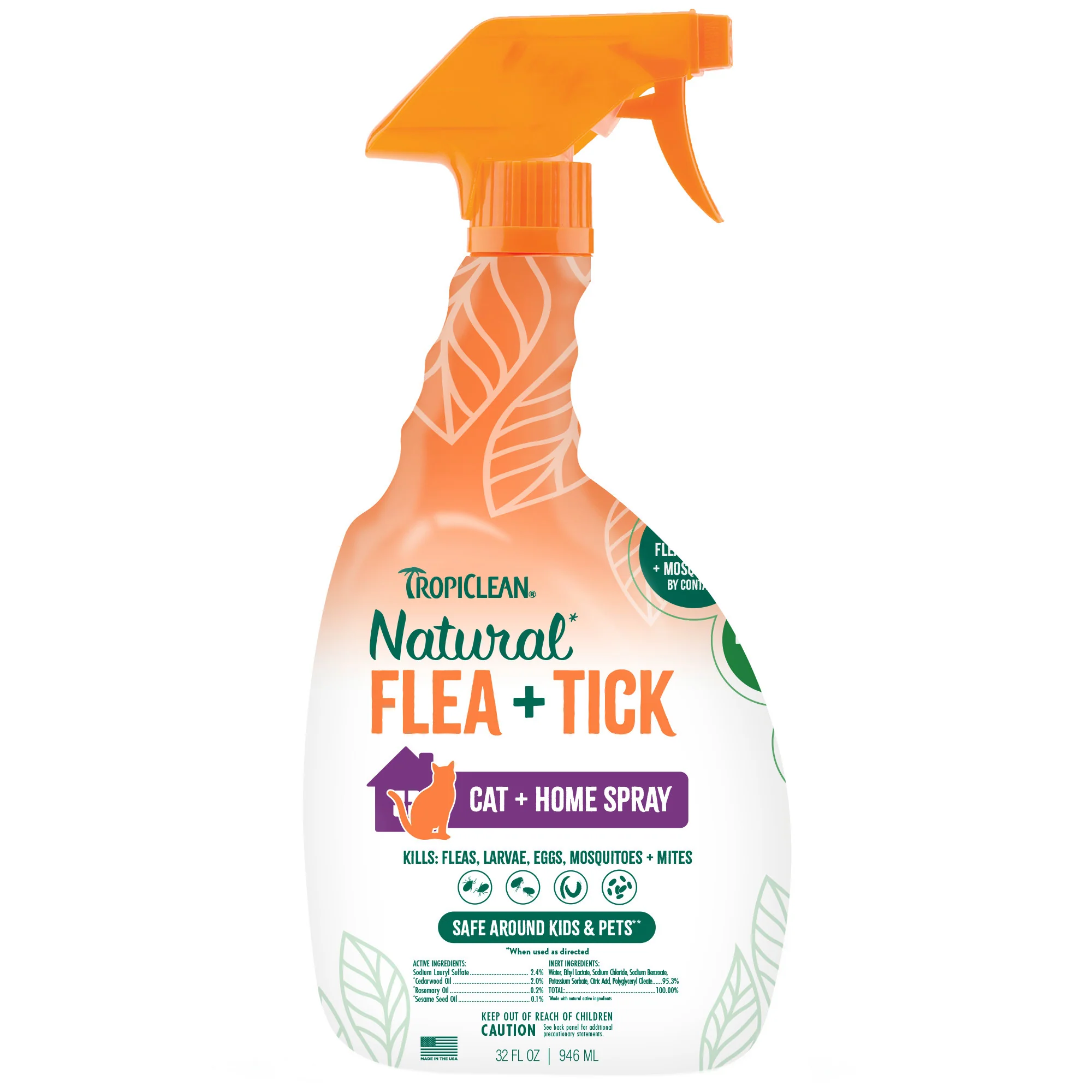 TropiClean Flea + Tick Home + Cat Spray, 32oz - Image 1