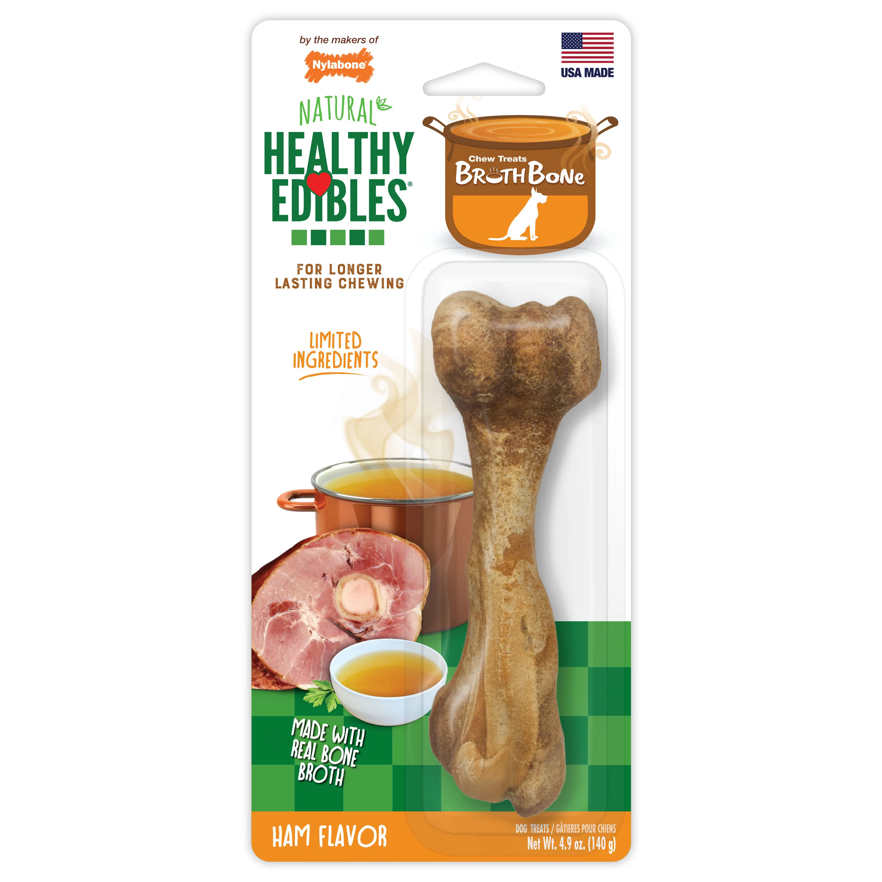 Nylabone Healthy Edibles Broth Bone Natural Dog Treats Bone Broth Large/Giant - Image 1