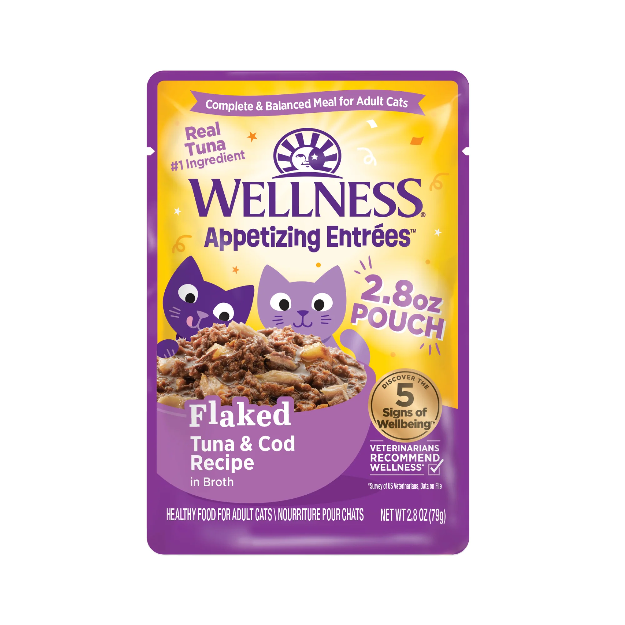 Wellness Appetizing Entrées Flaked Adult Wet Cat Food Tuna and Cod 2.8oz - Image 1