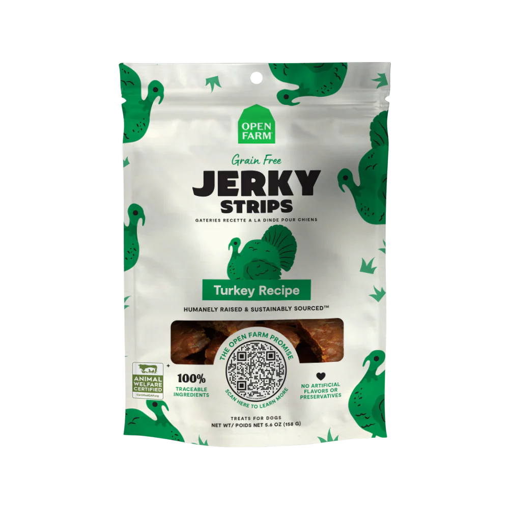 Open Farm Turkey Recipe Jerky Strips Treats For Dogs 5.6oz Bag