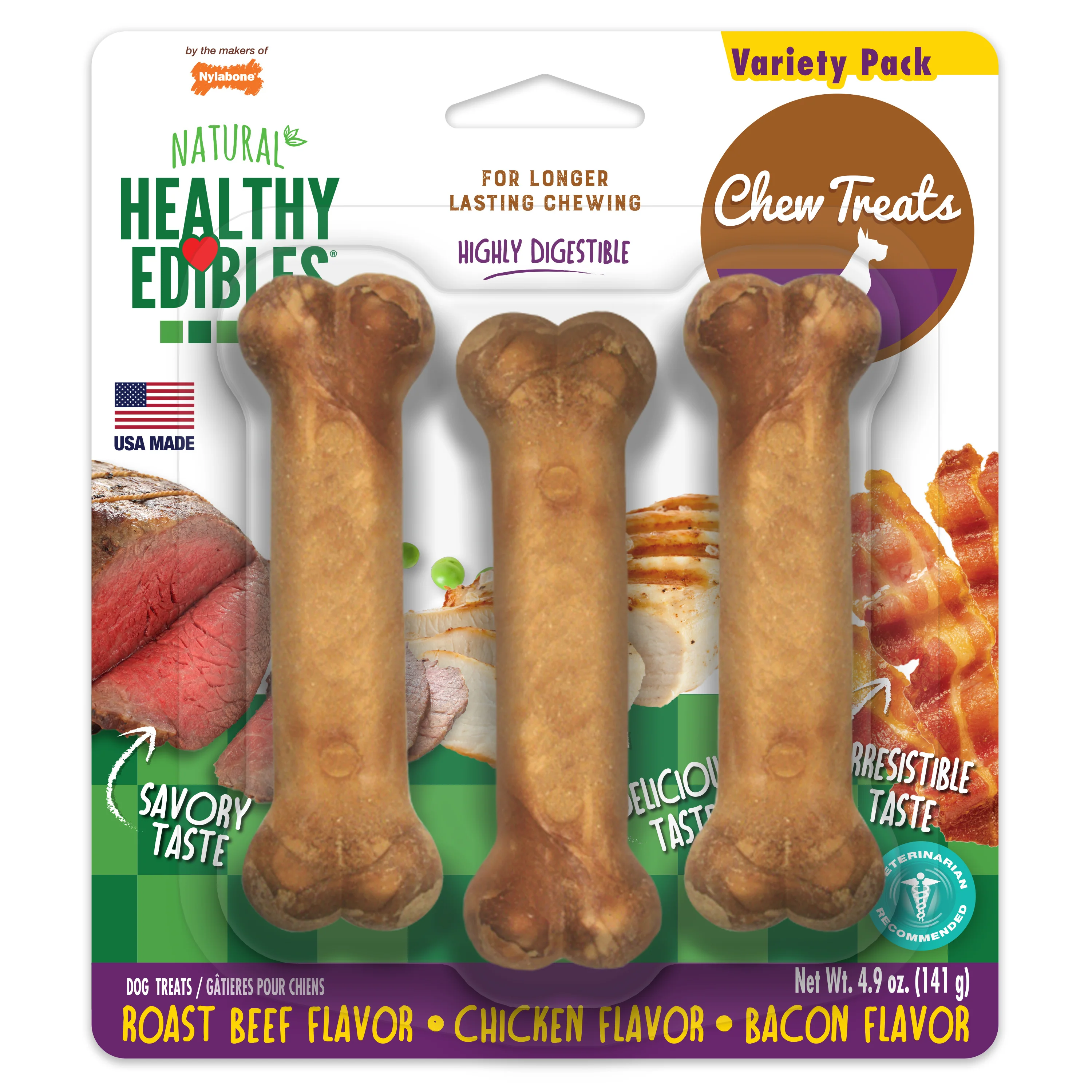 Nylabone Healthy Edibles Natural Long-Lasting Dog Chew Treats Variety Pack Small/Regular - Image 1