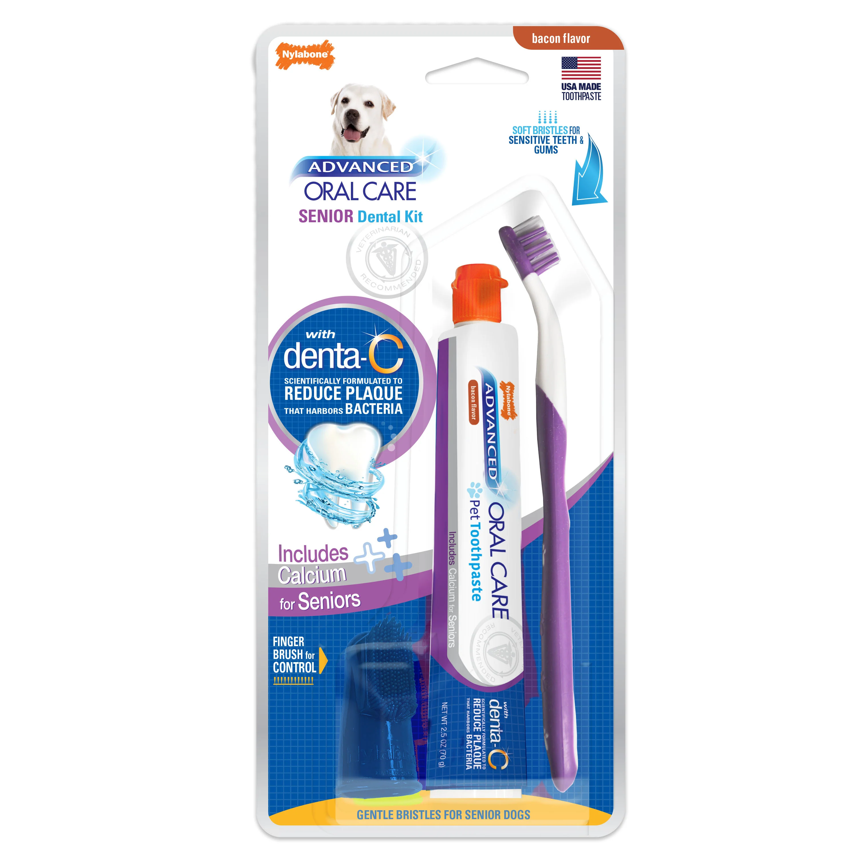 Nylabone Advanced Oral Care Senior Dog Dental Kit, Bacon Flavor - Image 1
