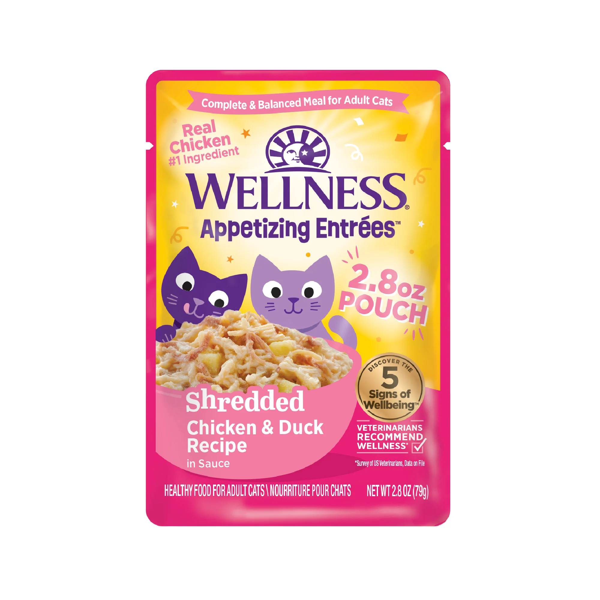 Wellness Appetizing Entrées Shredded Adult Wet Cat Food Chicken Duck 2.8oz Pouch - Image 1