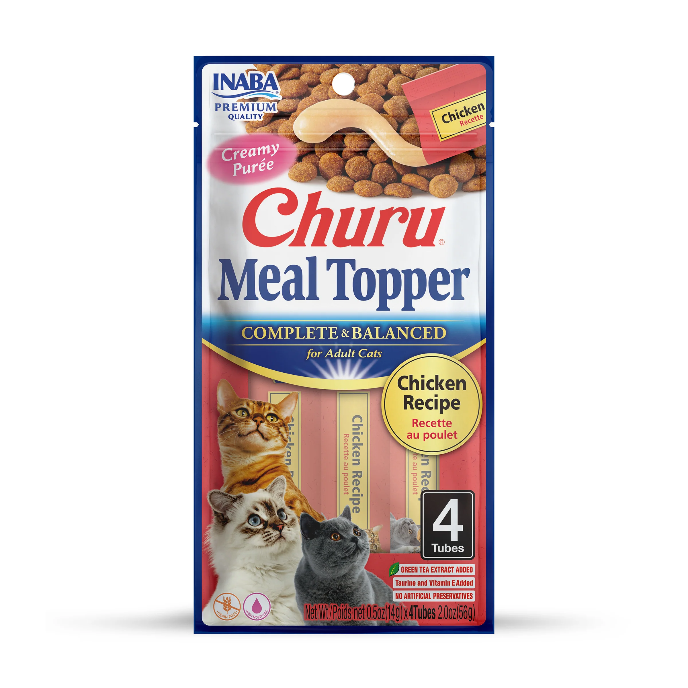 INABA Churu Purée Cat Food Topper, 0.5 Ounce Tube, 4 Tubes, Chicken Recipe - Image 1