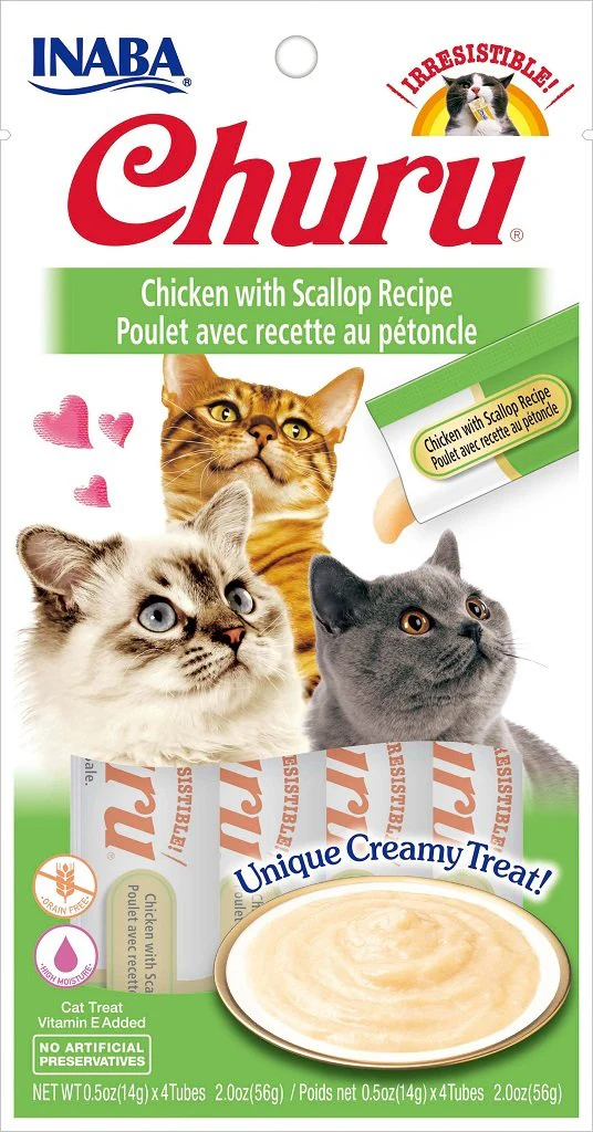 INABA Juicy Bites Grain-Free  Soft  Moist  Chewy Cat Treats with Vitamin E and Green Tea Extract  0.4 Ounces per Pouch  3 Pouches  Scallop and Crab - Image 1