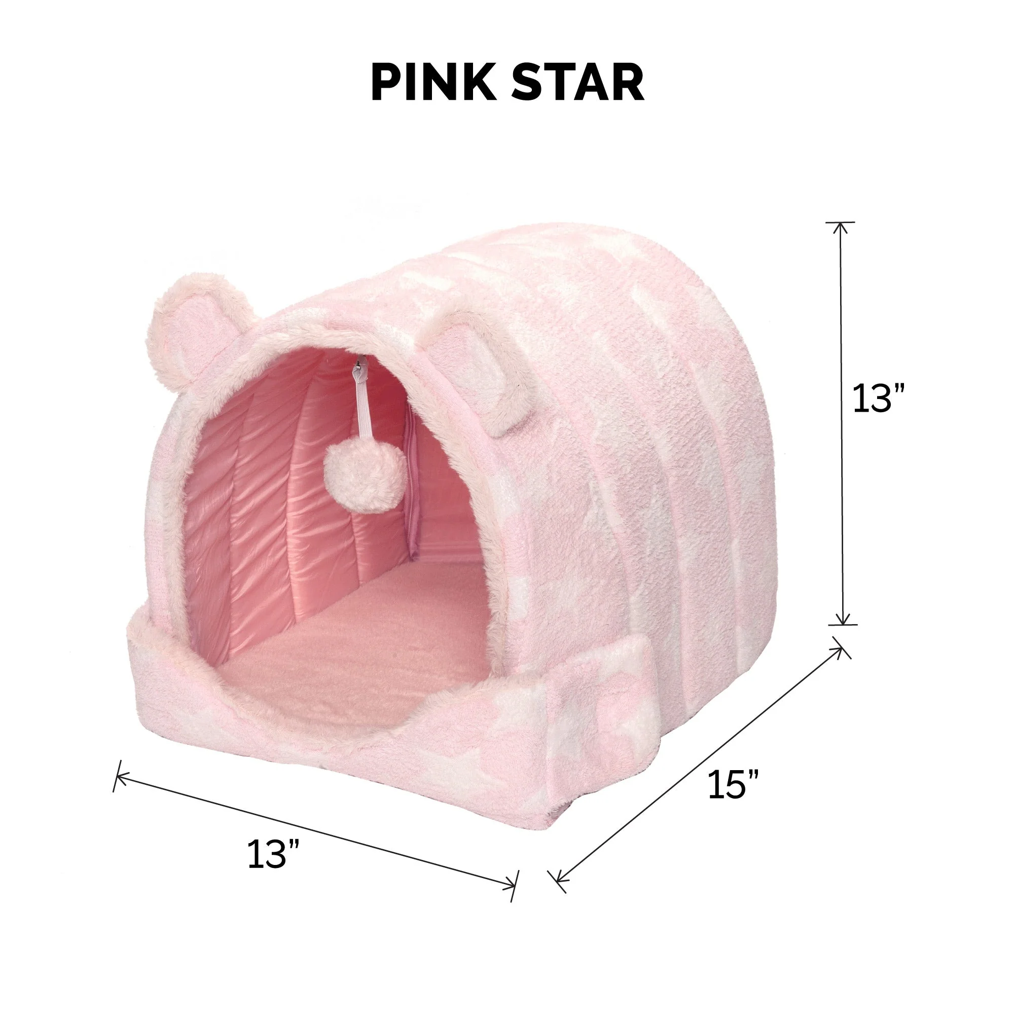 Fur Haven Fleece Snuggle Hideout Pet Bed - Fleece & Faux Fur 13x13in Pink Stars - Image 1