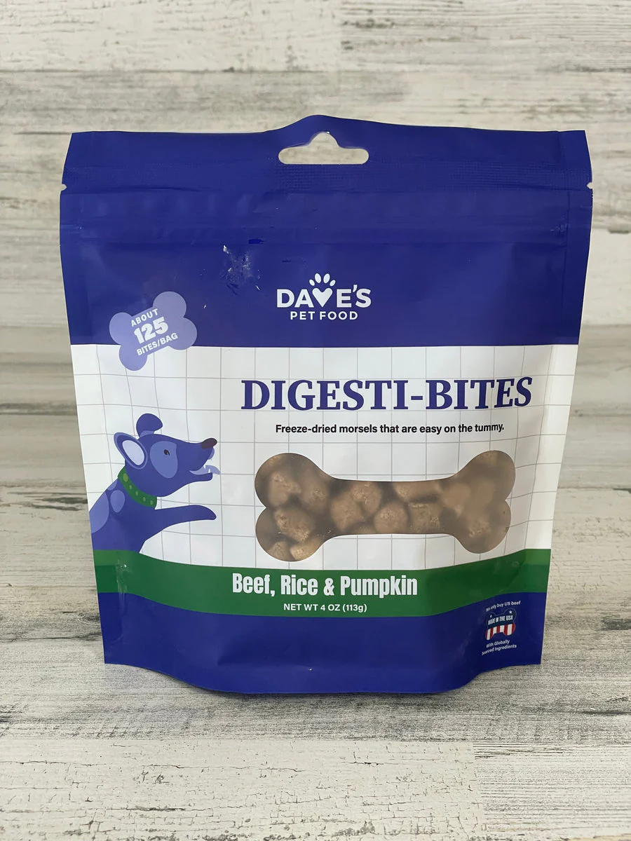 Dave’s Pet Food Dog Digesti-Bites Freeze-Dried Beef Rice Pumpkin 4oz - Image 1