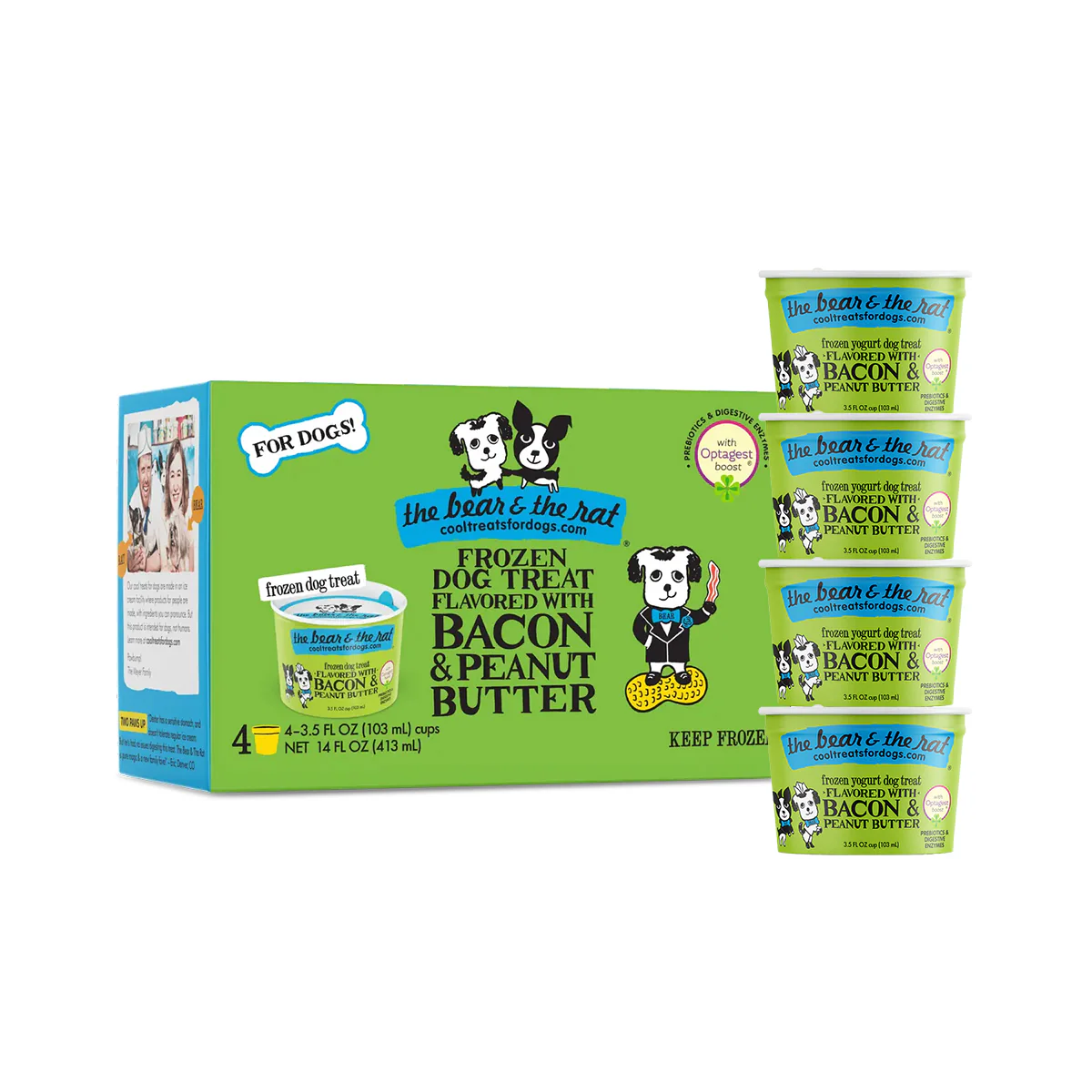 The Bear & The Rat Frozen Yogurt Dog Treat, Peanut Butter & Bacon, 3.5oz, 4-pack - Image 1