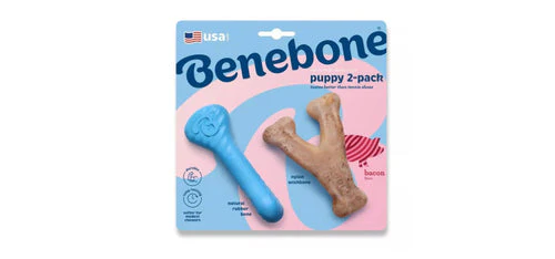 Benebone Puppy Wishbone & Rubber Bone Bacon Dog Chew Toy 2pk - Image 1