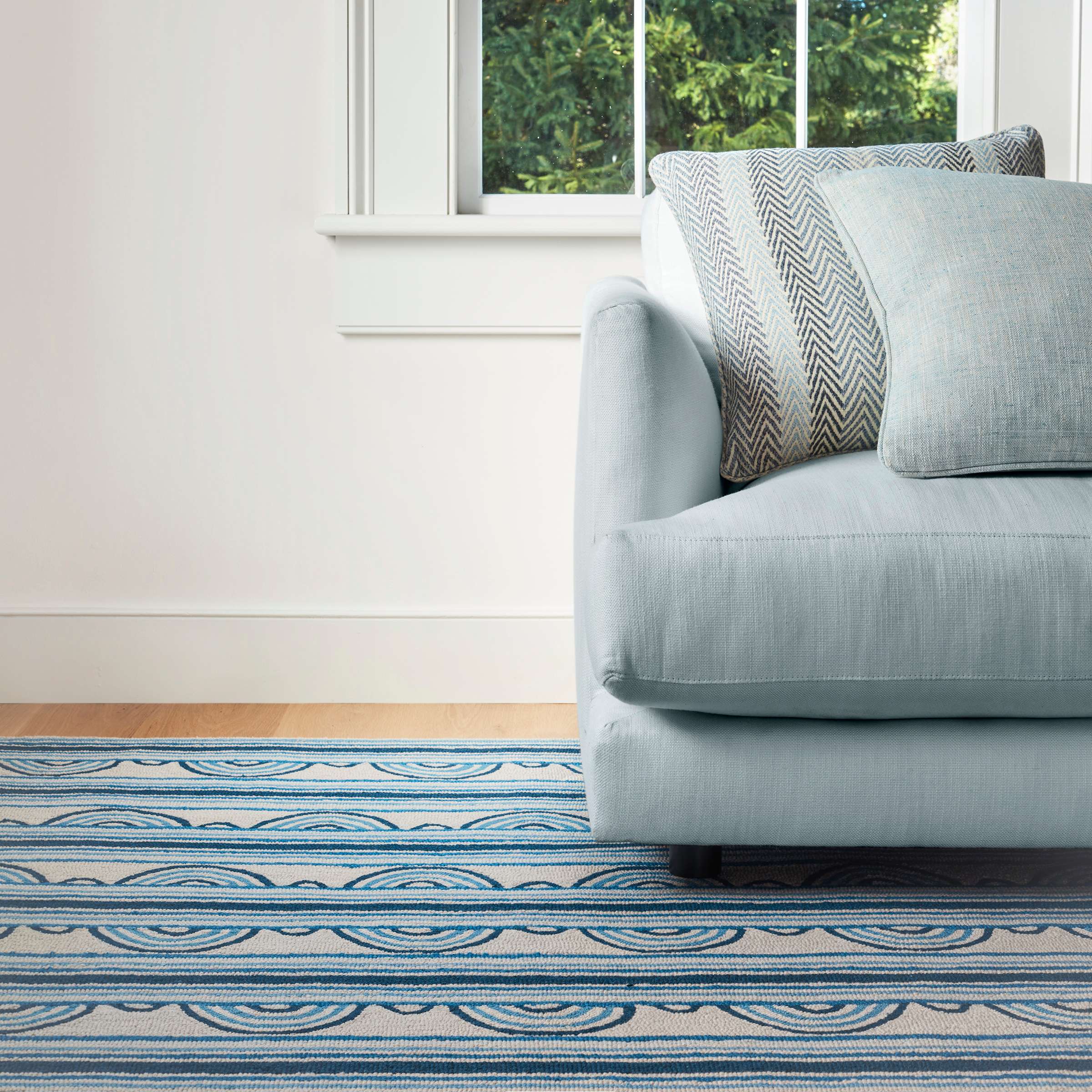Button Blue Hand Micro Hooked Wool Rug - Image 2