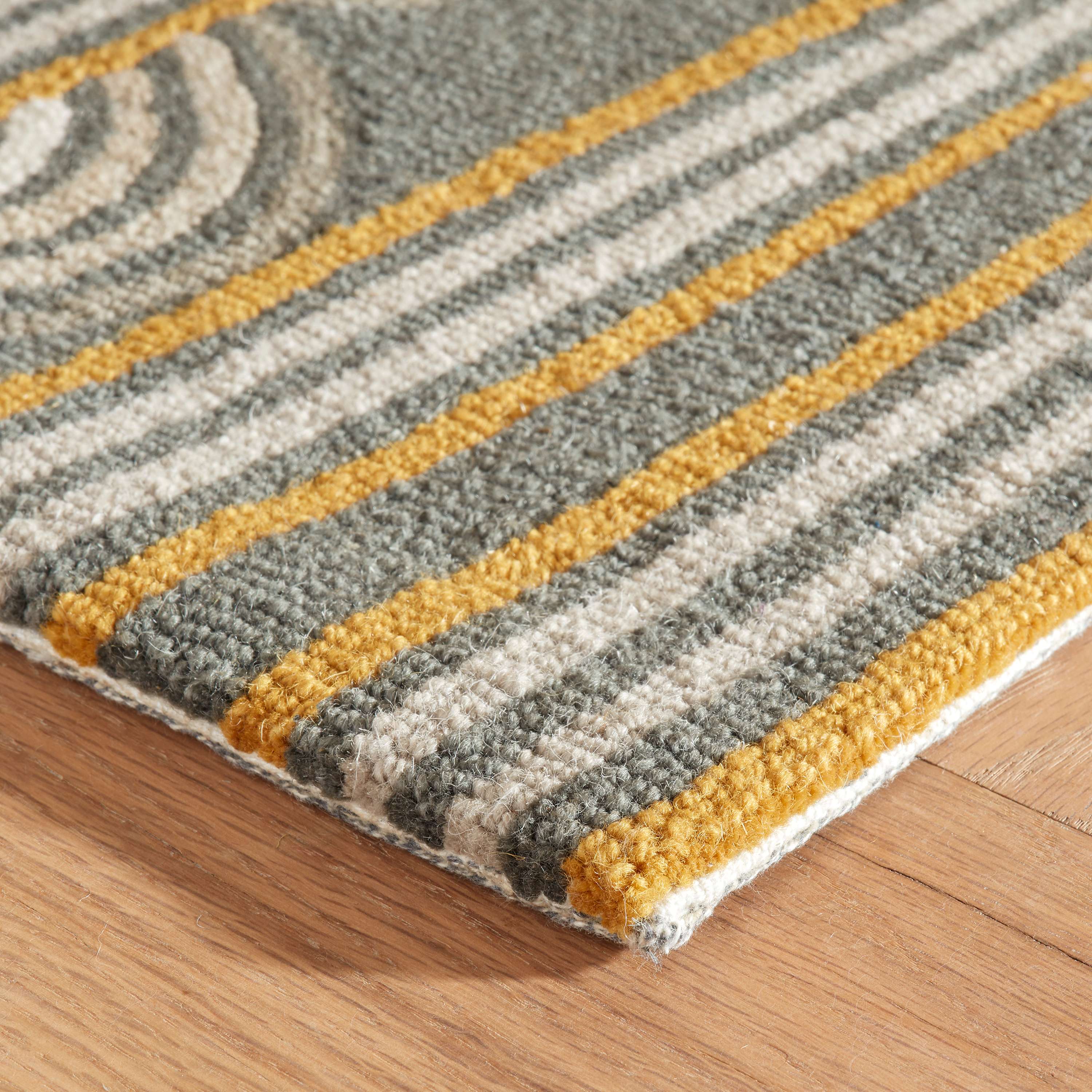 Button Grey Hand Micro Hooked Wool Rug - Image 2