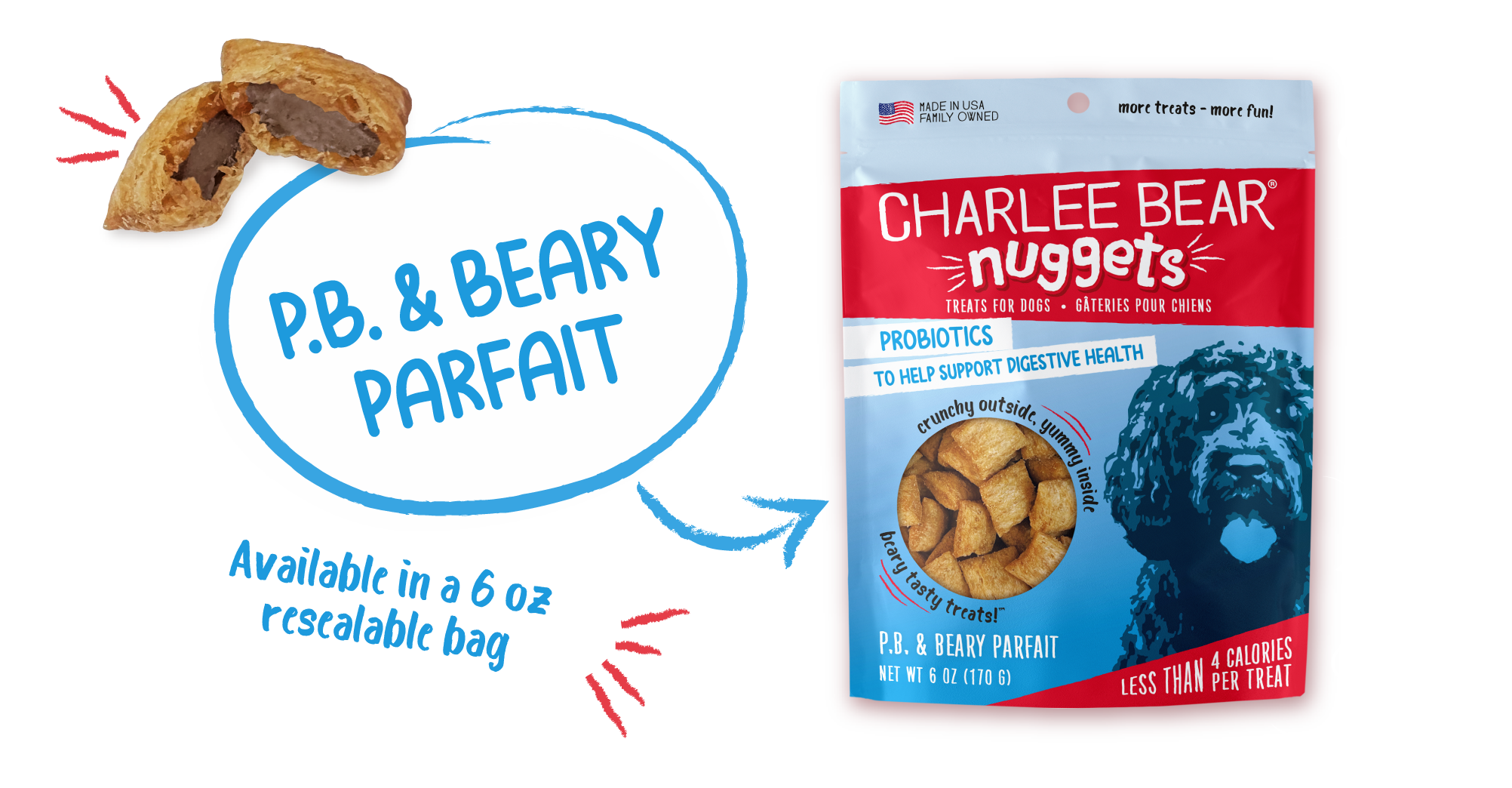 Charlee Bear Nuggets Dog Treats 6oz Peanut Butter Berry Parfait - Image 1