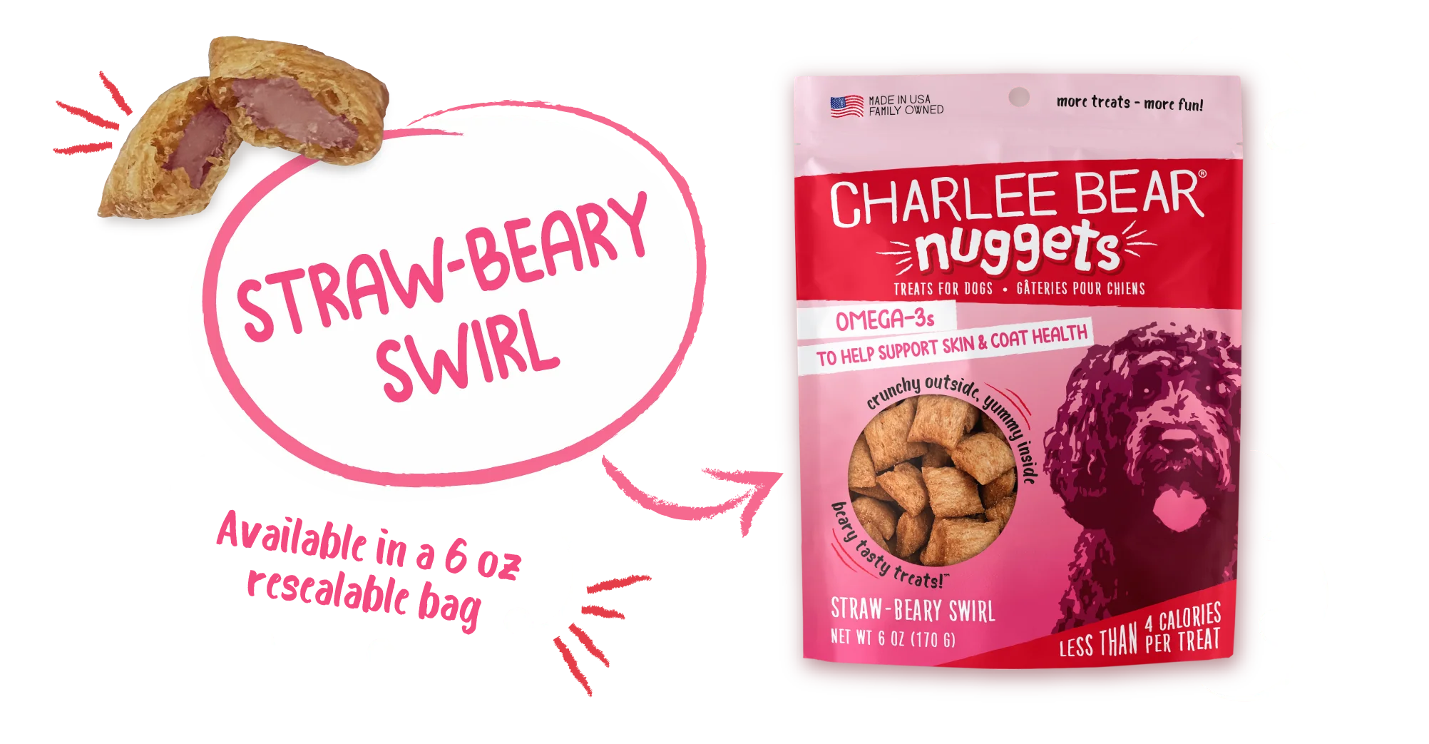 Charlee Bear Nuggets Dog Treats 6oz Strawberry Swirl - Image 1