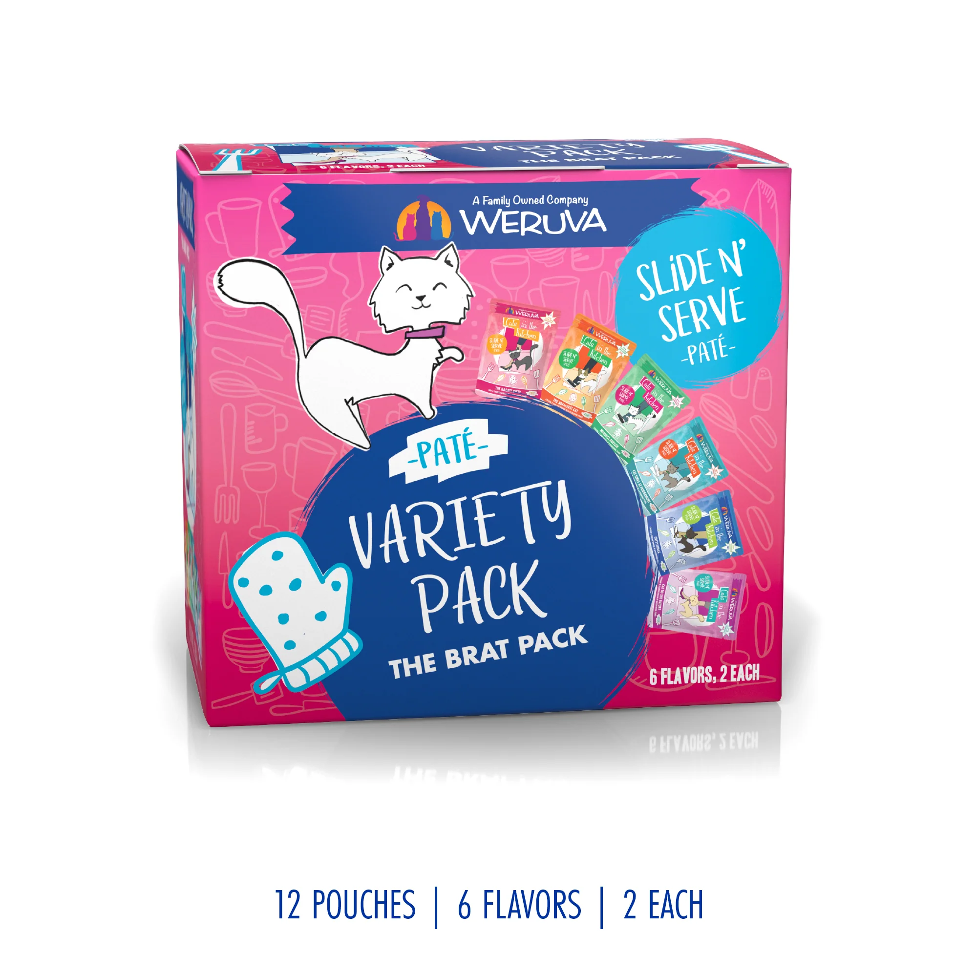 Weruva Cats in the Kitchen Variety 12 Pack Slide N Serve Pouch Cat food 3oz Brat Pack - Image 1