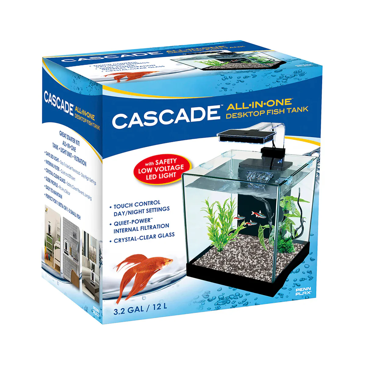 Penn Plax Cascade All-In-One Desktop Fish Tank Kit, 3.2 Gallon - Image 1