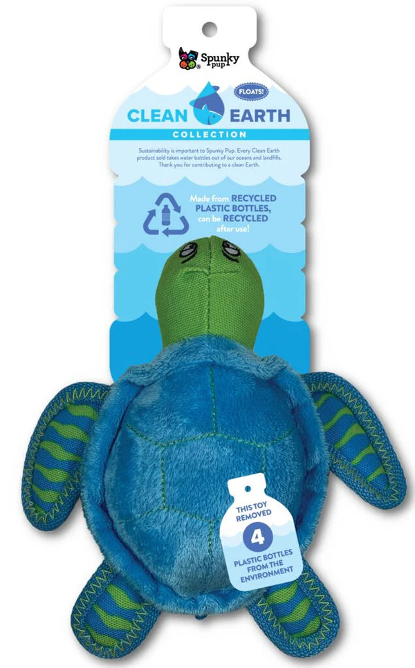 Spunky Pup Clean Earth Small Sea Turtle Plush Dog Toy - Image 1