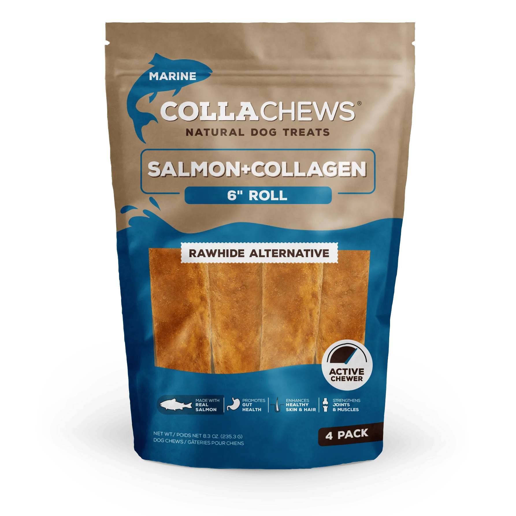 Collachews Dog Treat Salmon Collagen Roll 6in - Image 1