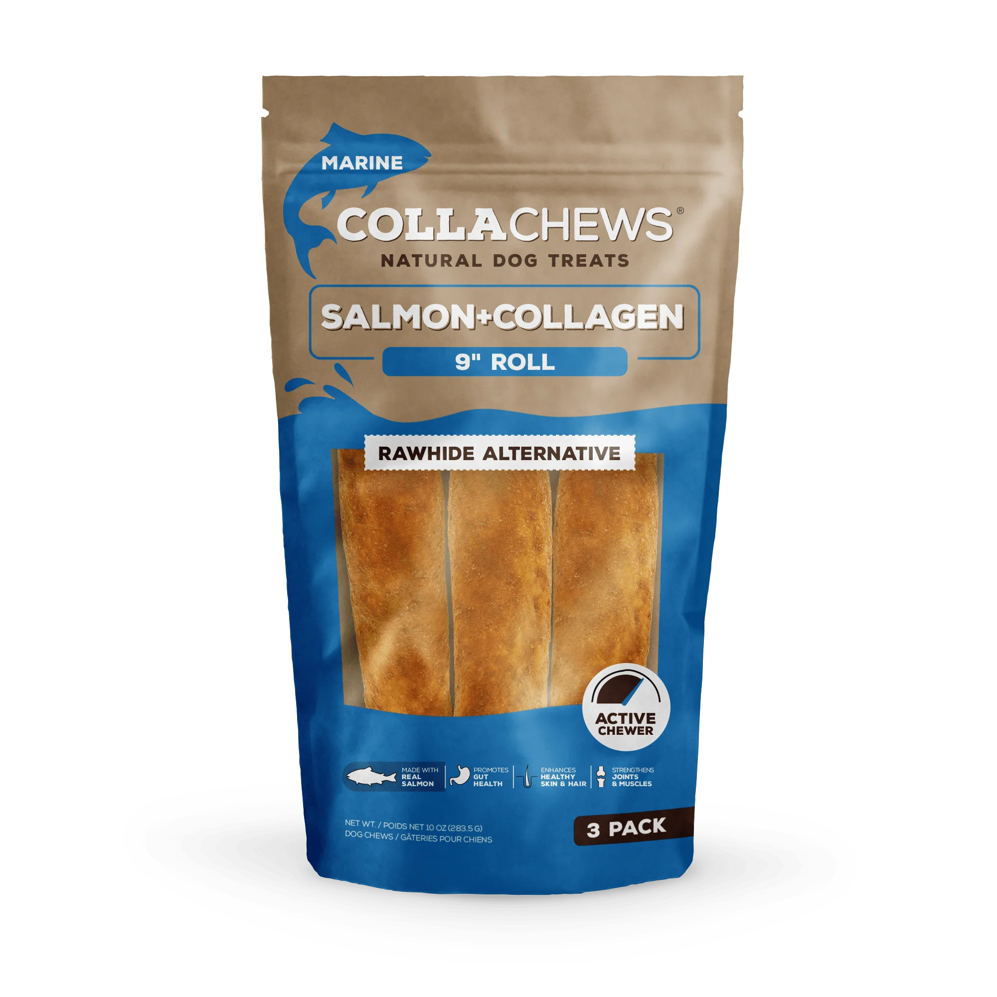 Collachews Dog Treat Salmon Collagen Roll 9in - Image 1