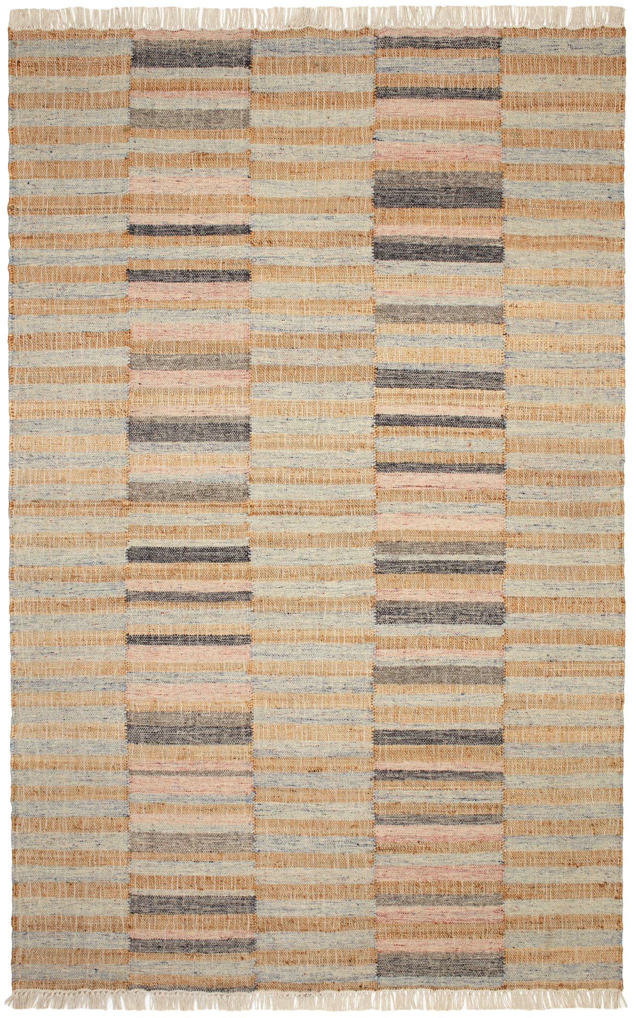 Ravel Stripe Blue Handwoven Wool Rug - Image 1