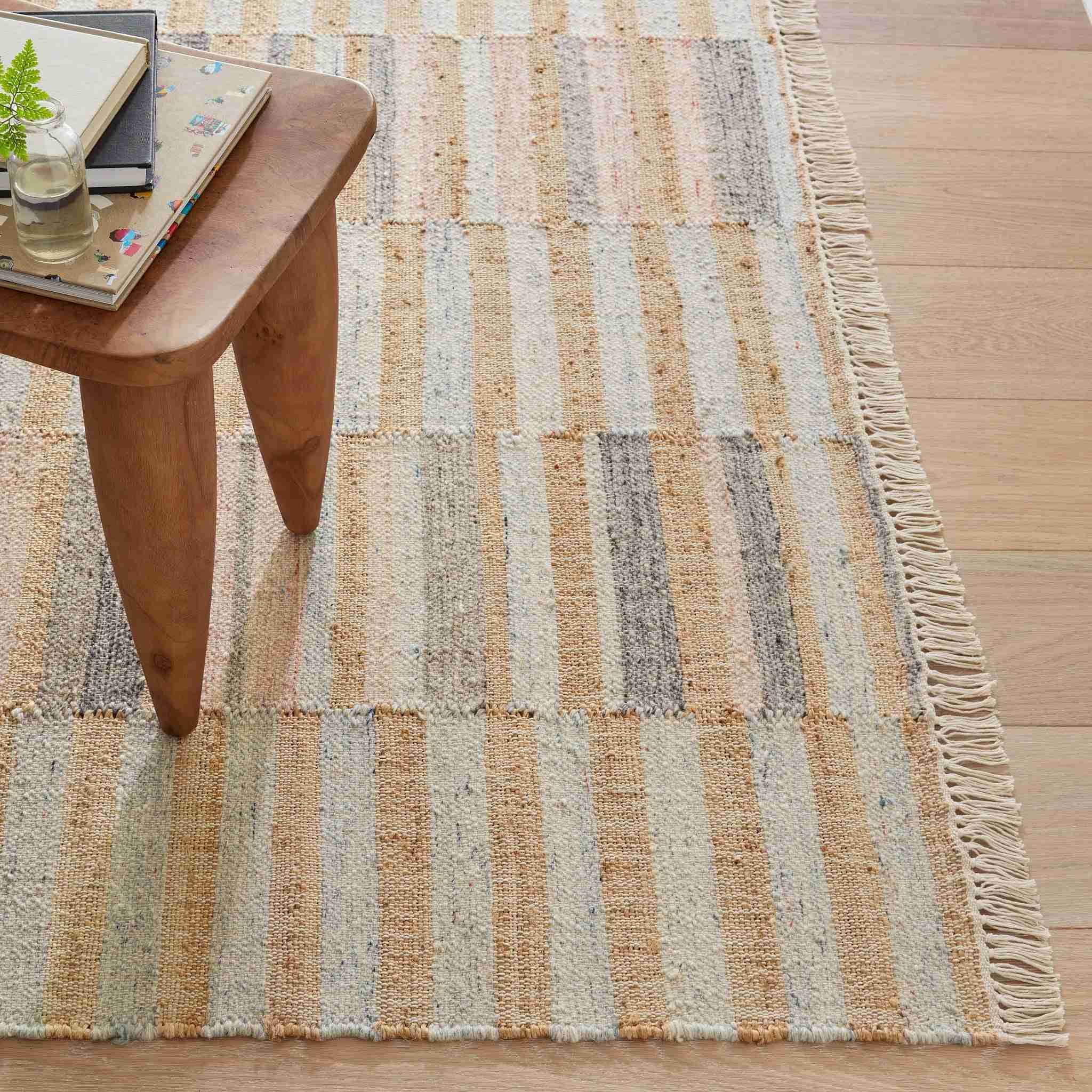Ravel Stripe Blue Handwoven Wool Rug - Image 2