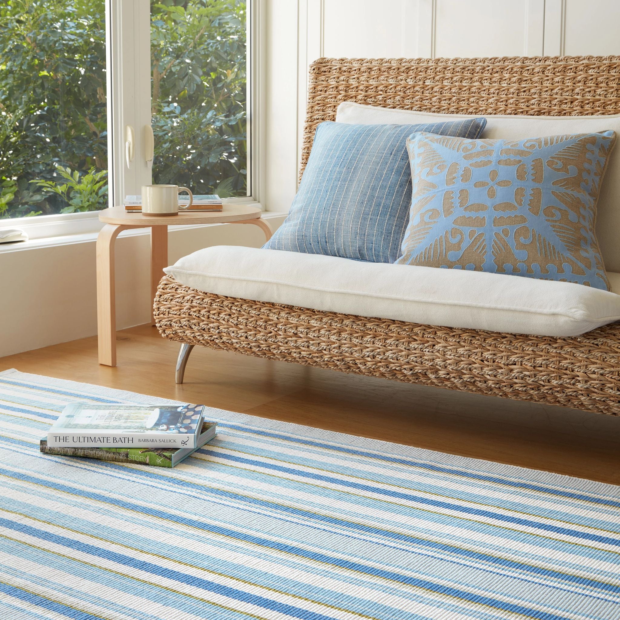 Daphne Stripe French Blue Handwoven Cotton Rug - Image 2
