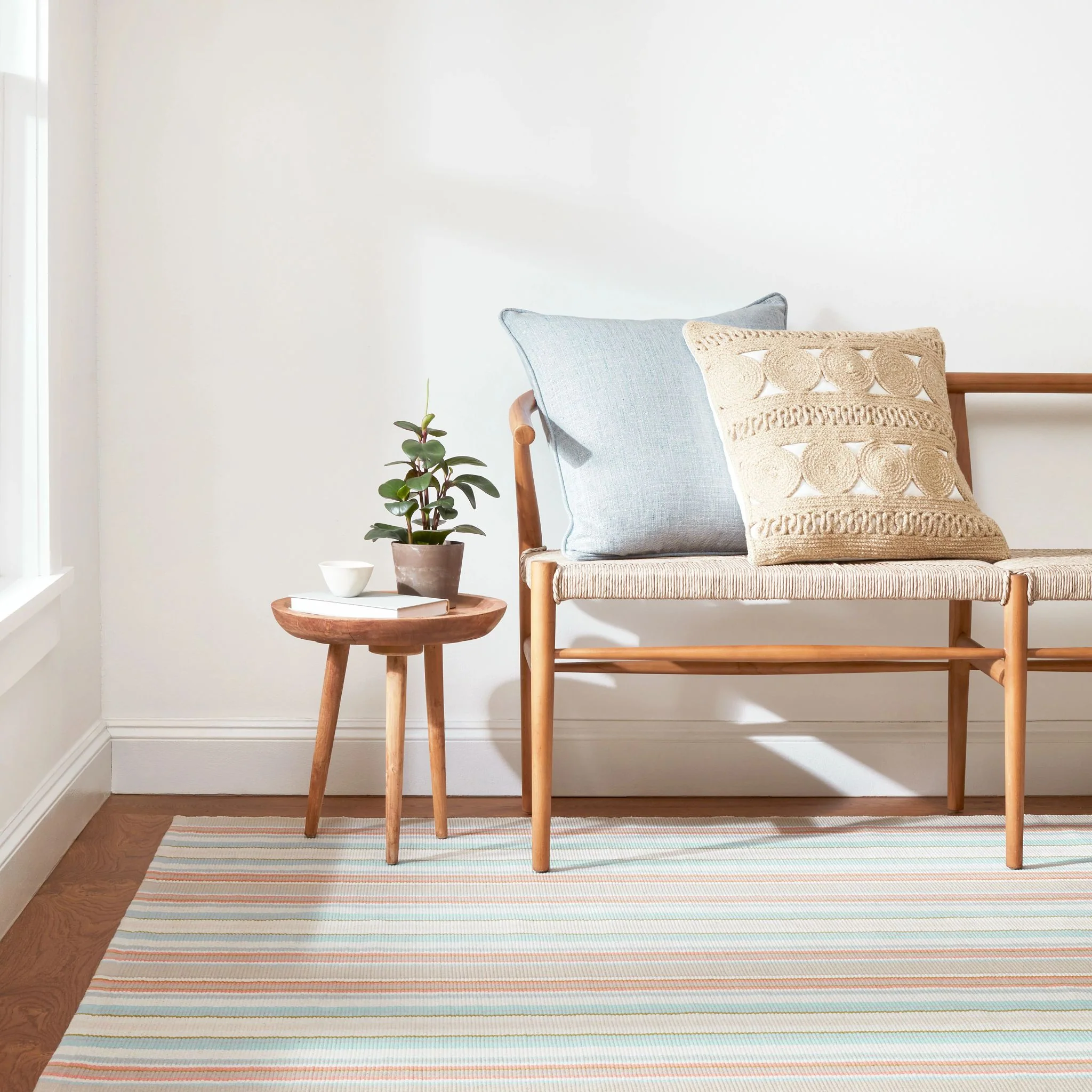 Daphne Stripe Sky Handwoven Cotton Rug - Image 2