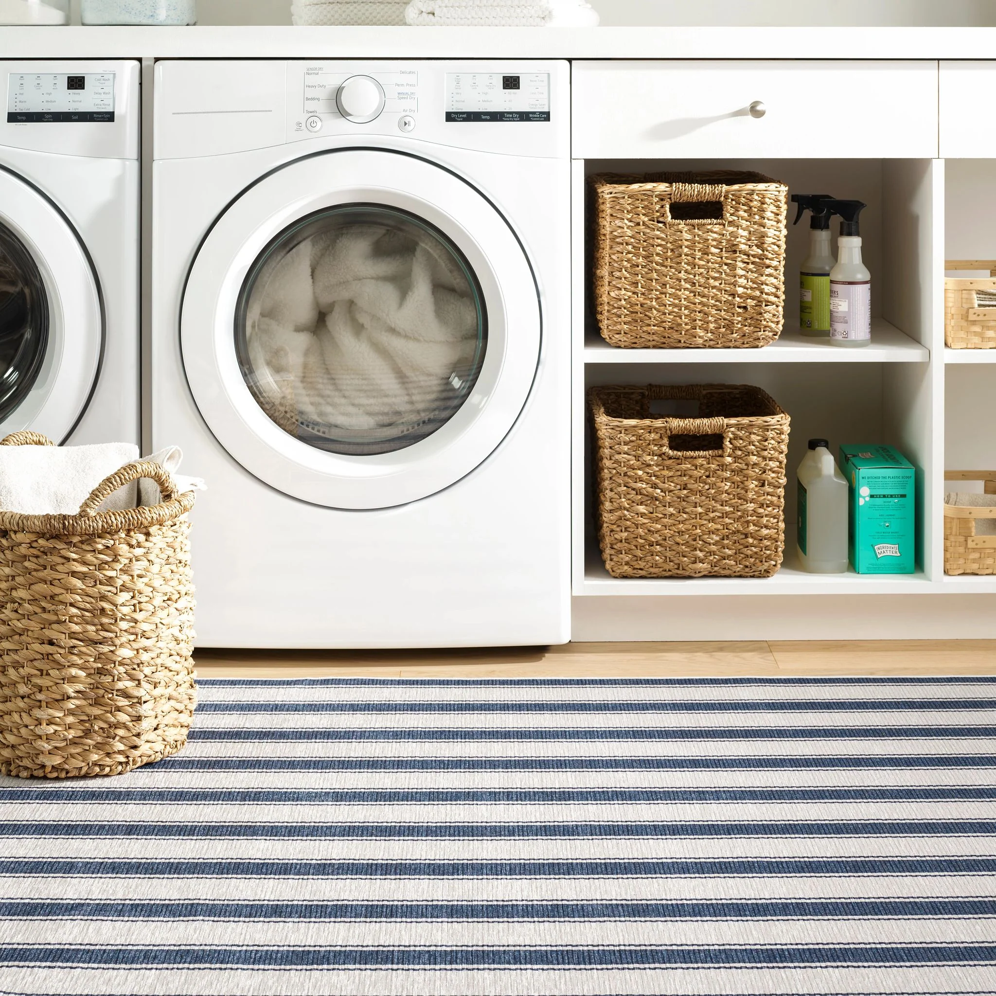 Blue Awning Stripe Machine Washable Rug - Image 2