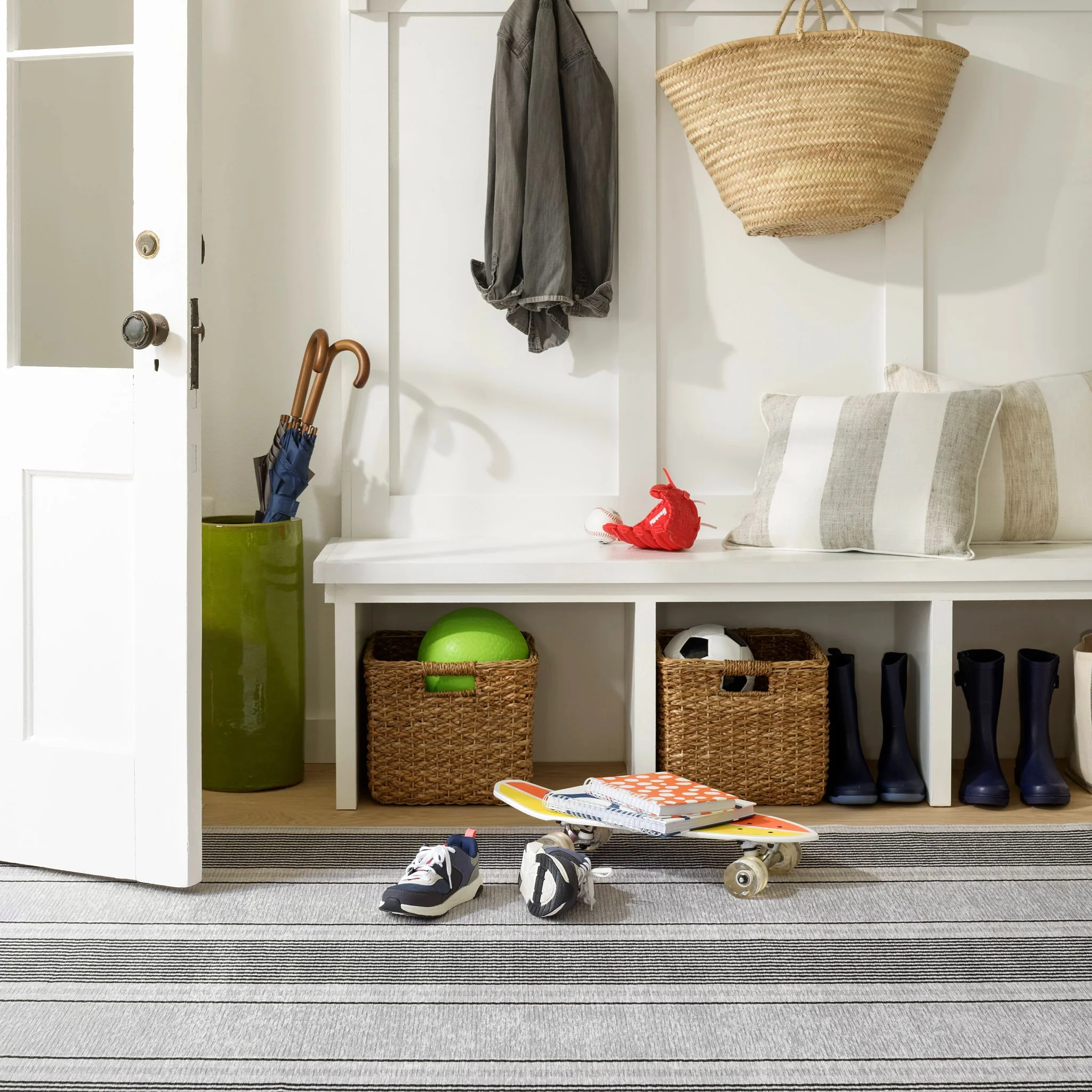 Gunner Stripe Grey Machine Washable Rug - Image 2