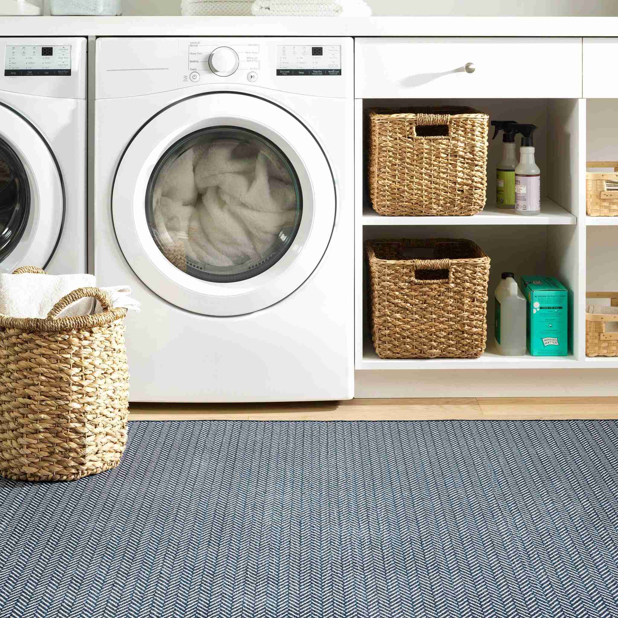 Herringbone Navy Machine Washable Rug - Image 2