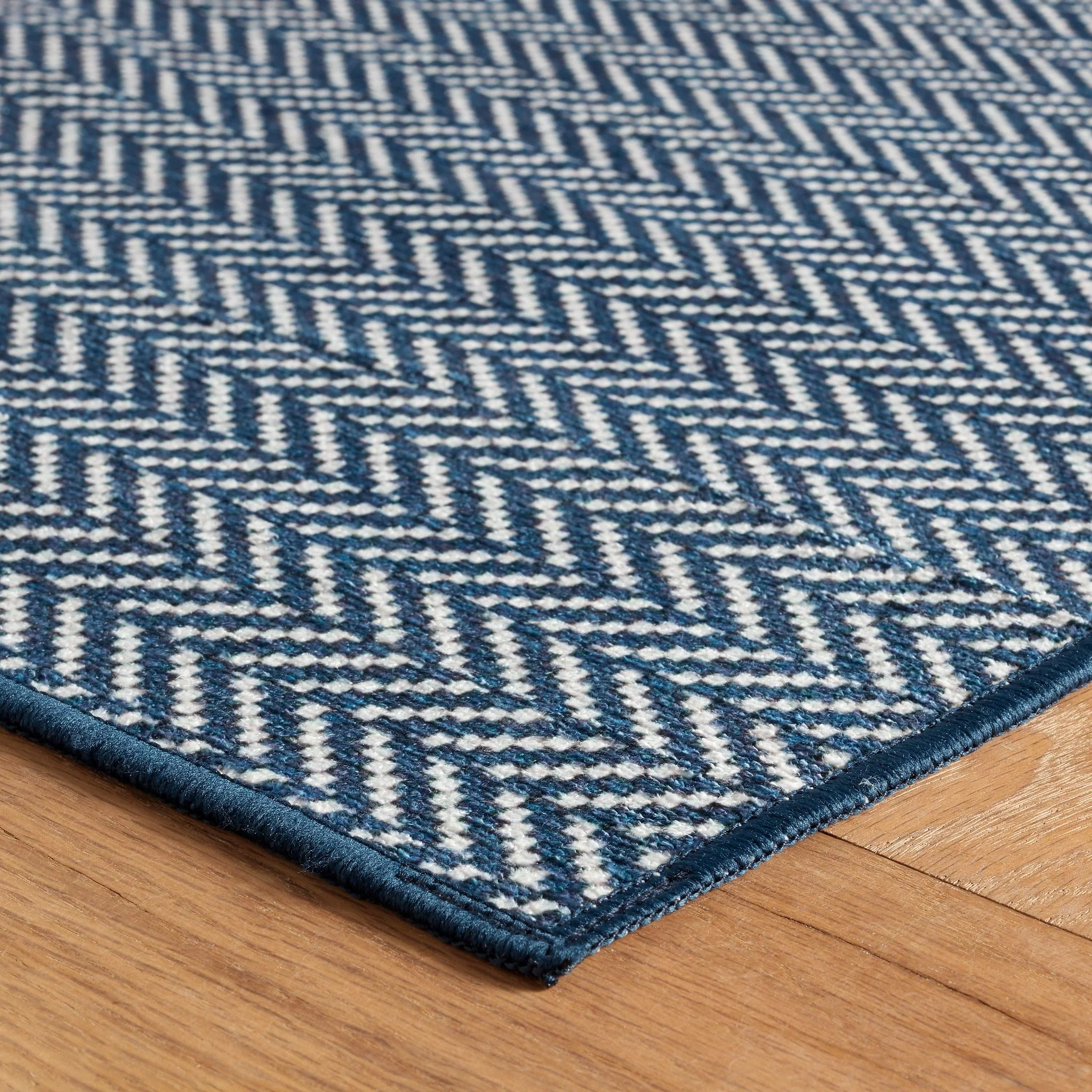 Herringbone Navy Machine Washable Rug - Image 3