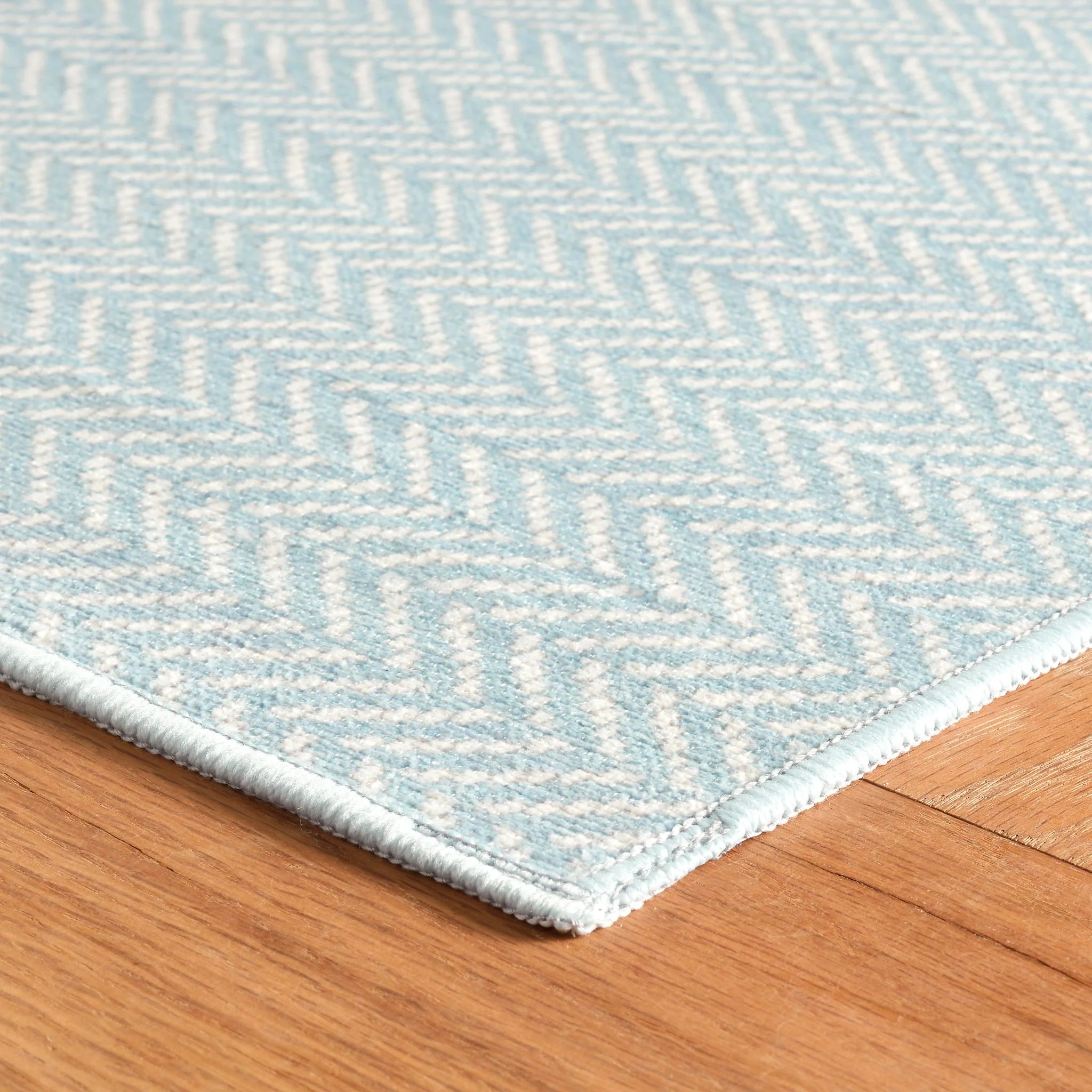 Herringbone Swedish Blue Machine Washable Rug - Image 3
