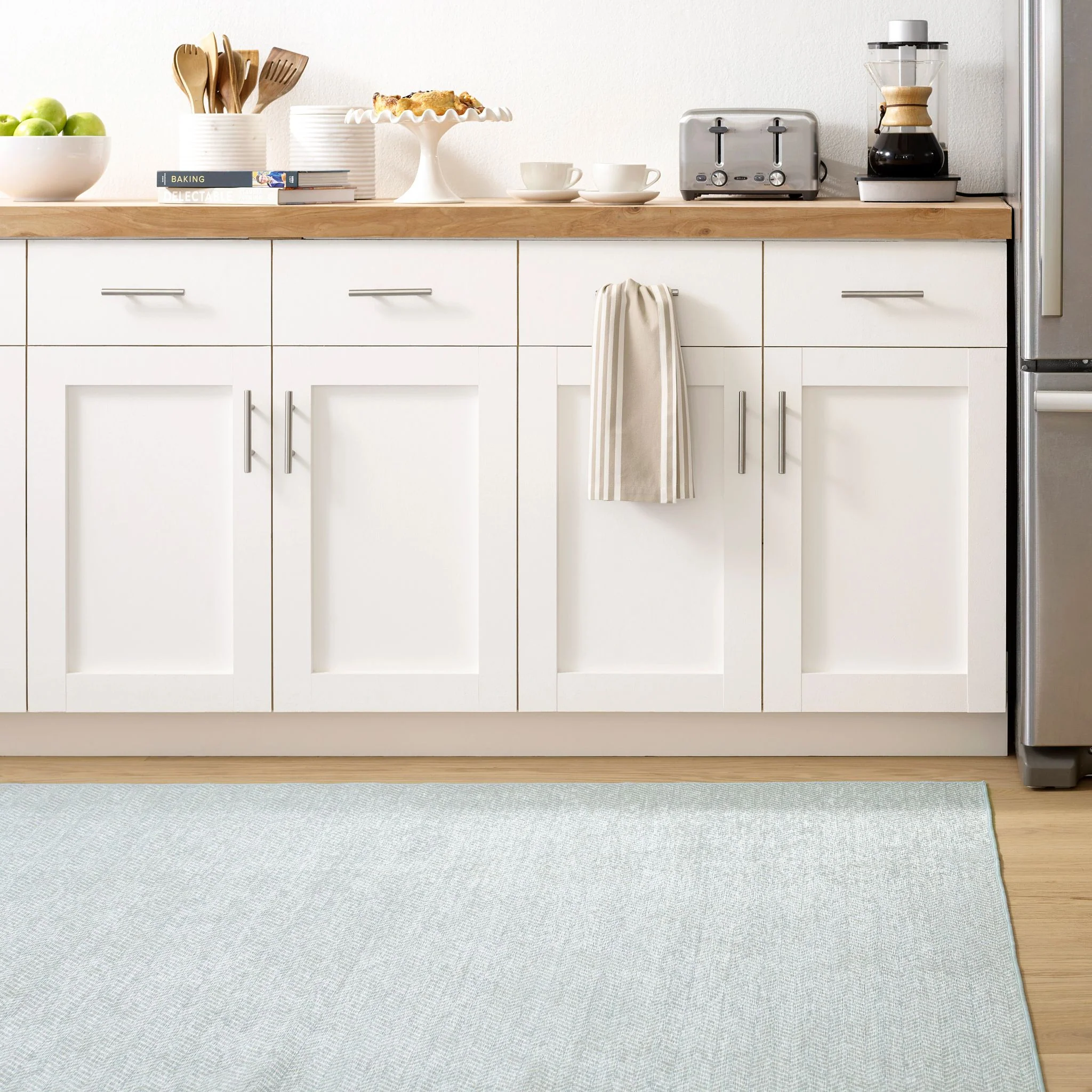 Herringbone Swedish Blue Machine Washable Rug - Image 2