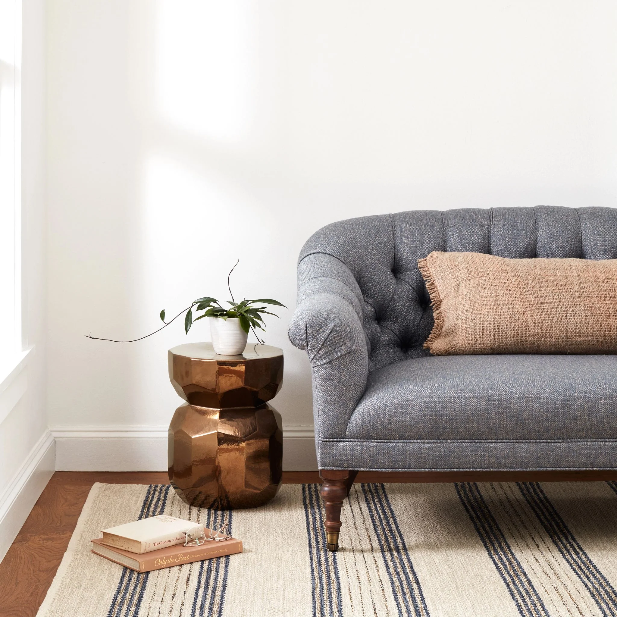 Cielo Stripe Navy Handwoven Cotton Rug - Image 2