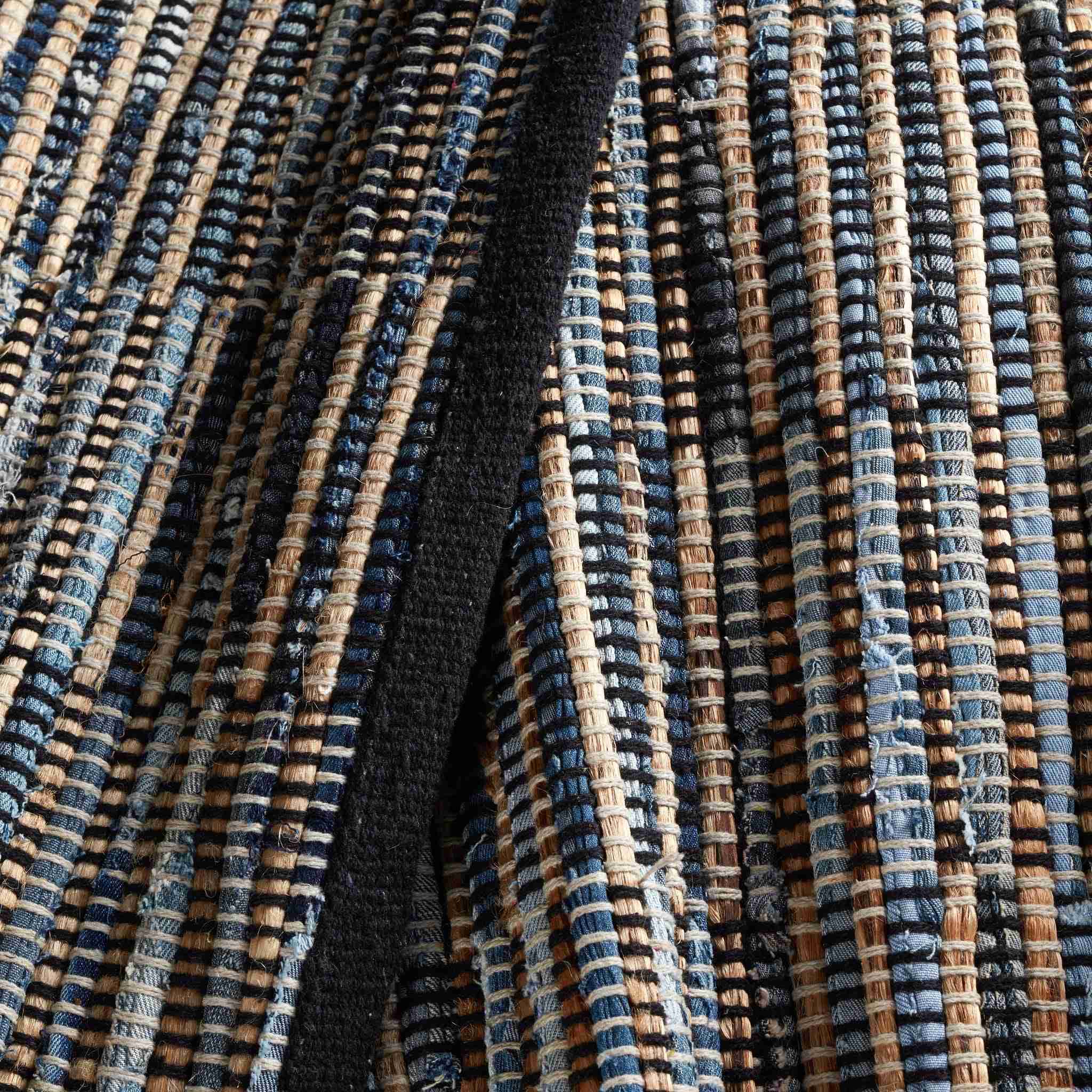 Denim Rag Gridwork Blue Handwoven Cotton Rug - Image 3