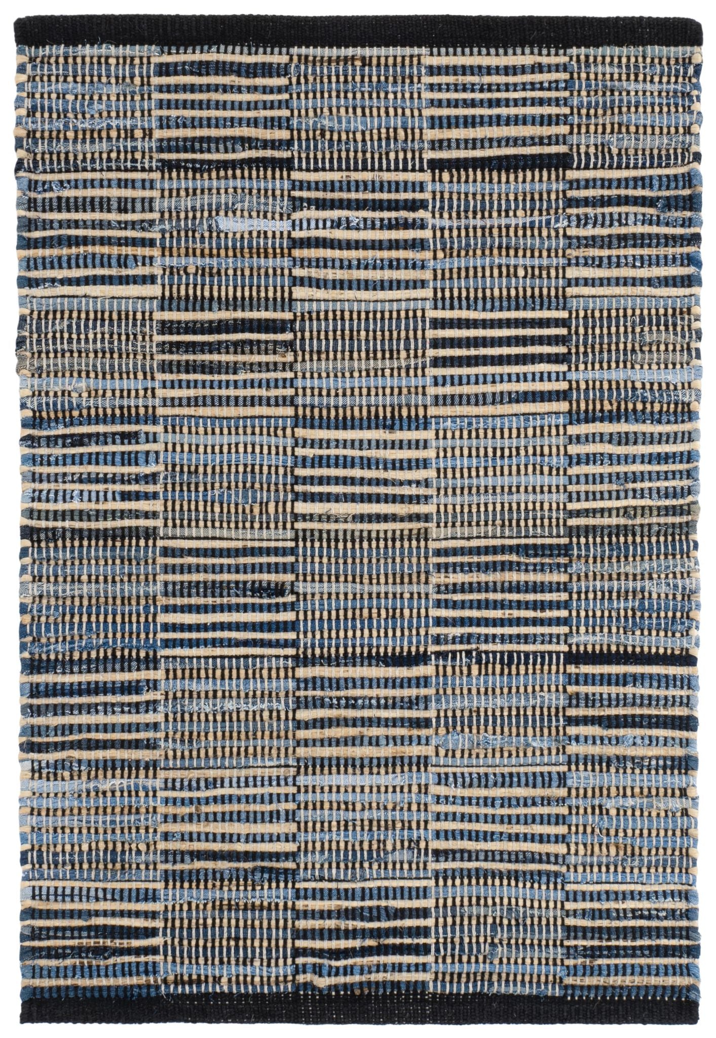Denim Rag Gridwork Blue Handwoven Cotton Rug - Image 1