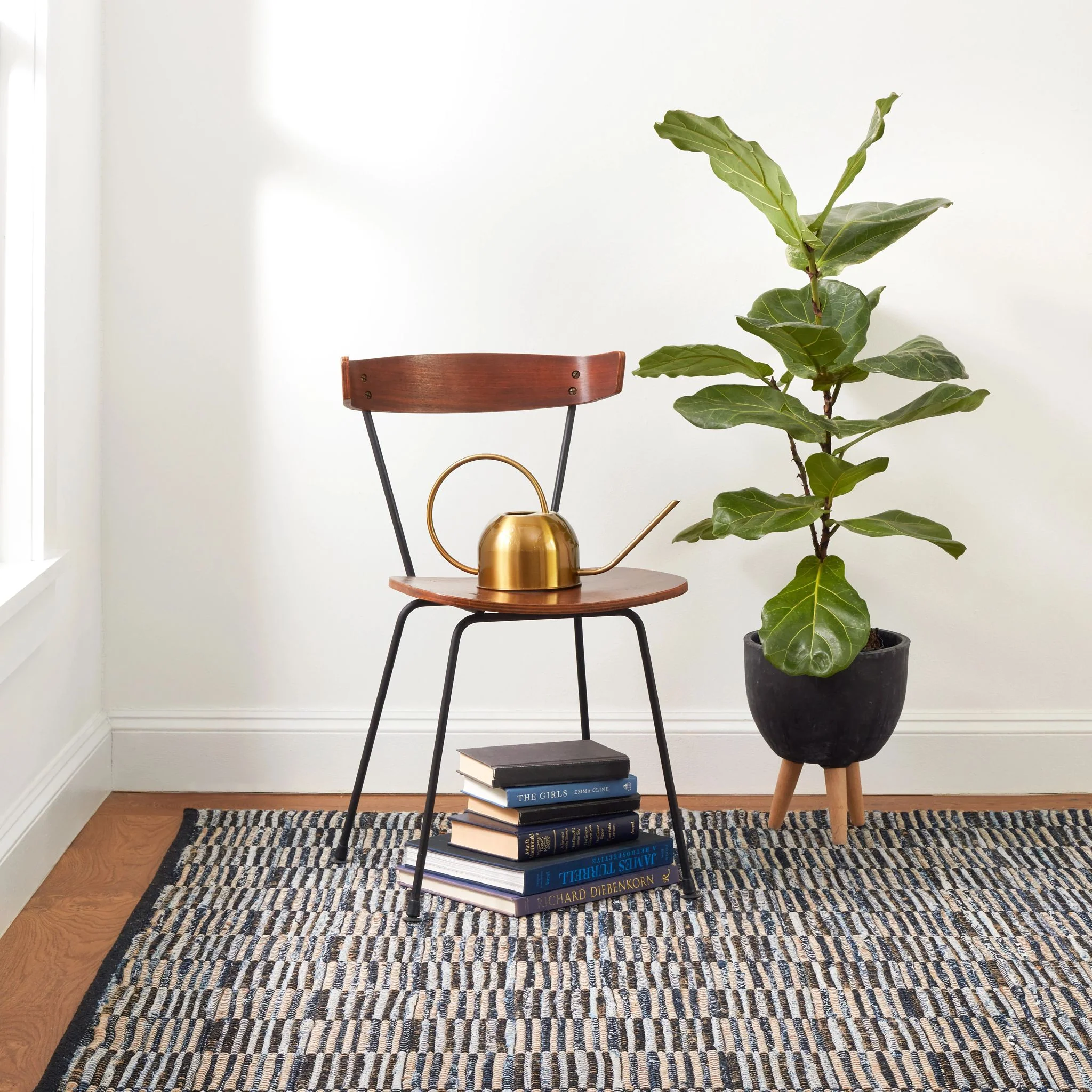 Denim Rag Gridwork Blue Handwoven Cotton Rug - Image 2